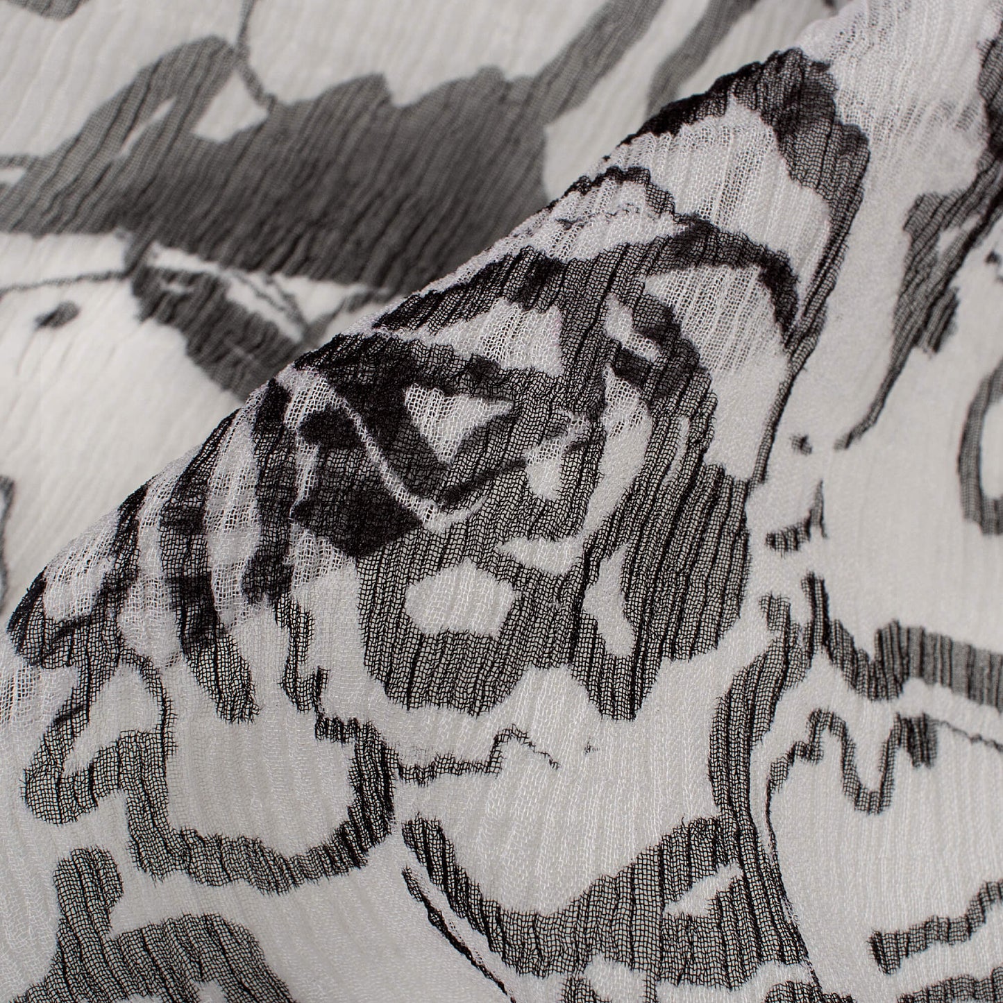 Black And White Floral Pattern Digital Print Bemberg Chiffon Fabric