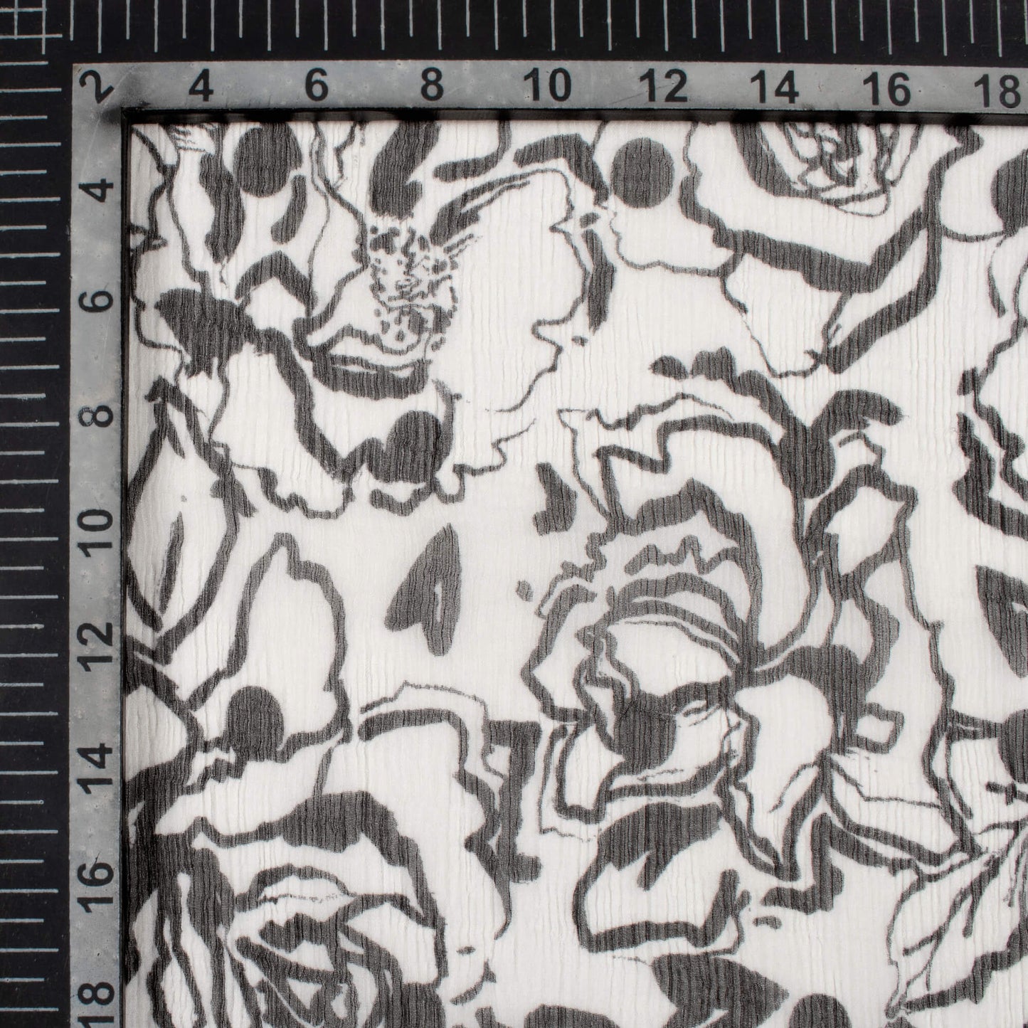 Black And White Floral Pattern Digital Print Bemberg Chiffon Fabric