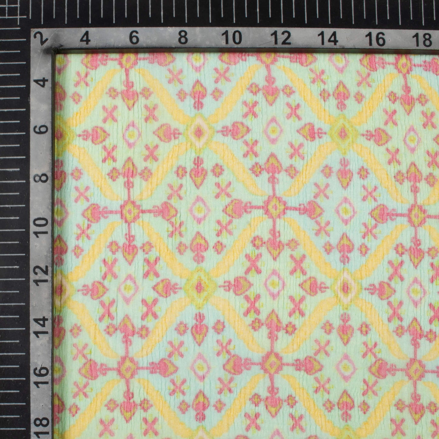 Pastel Blue And Yellow Trellis Pattern Digital Print Bemberg Chiffon Fabric