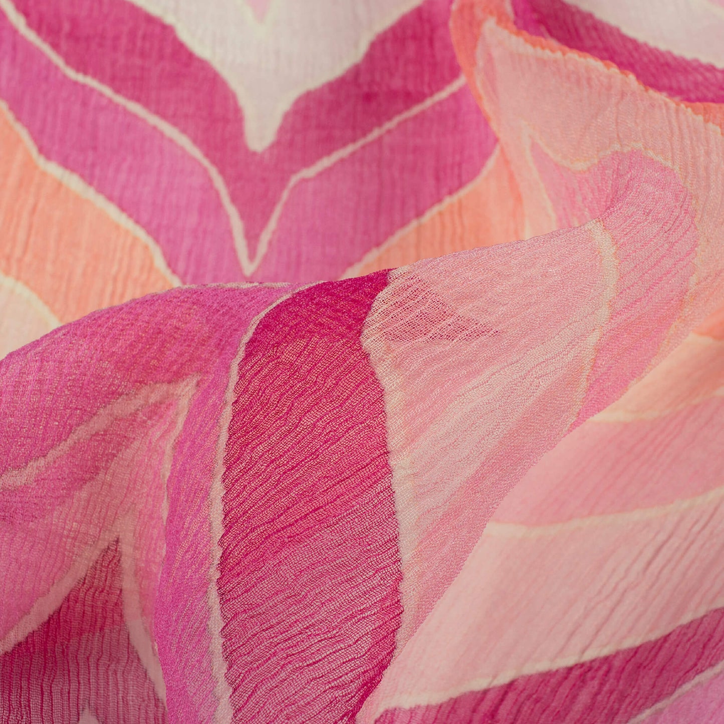 Pink And Beige Chevron Pattern Digital Print Bemberg Chiffon Fabric