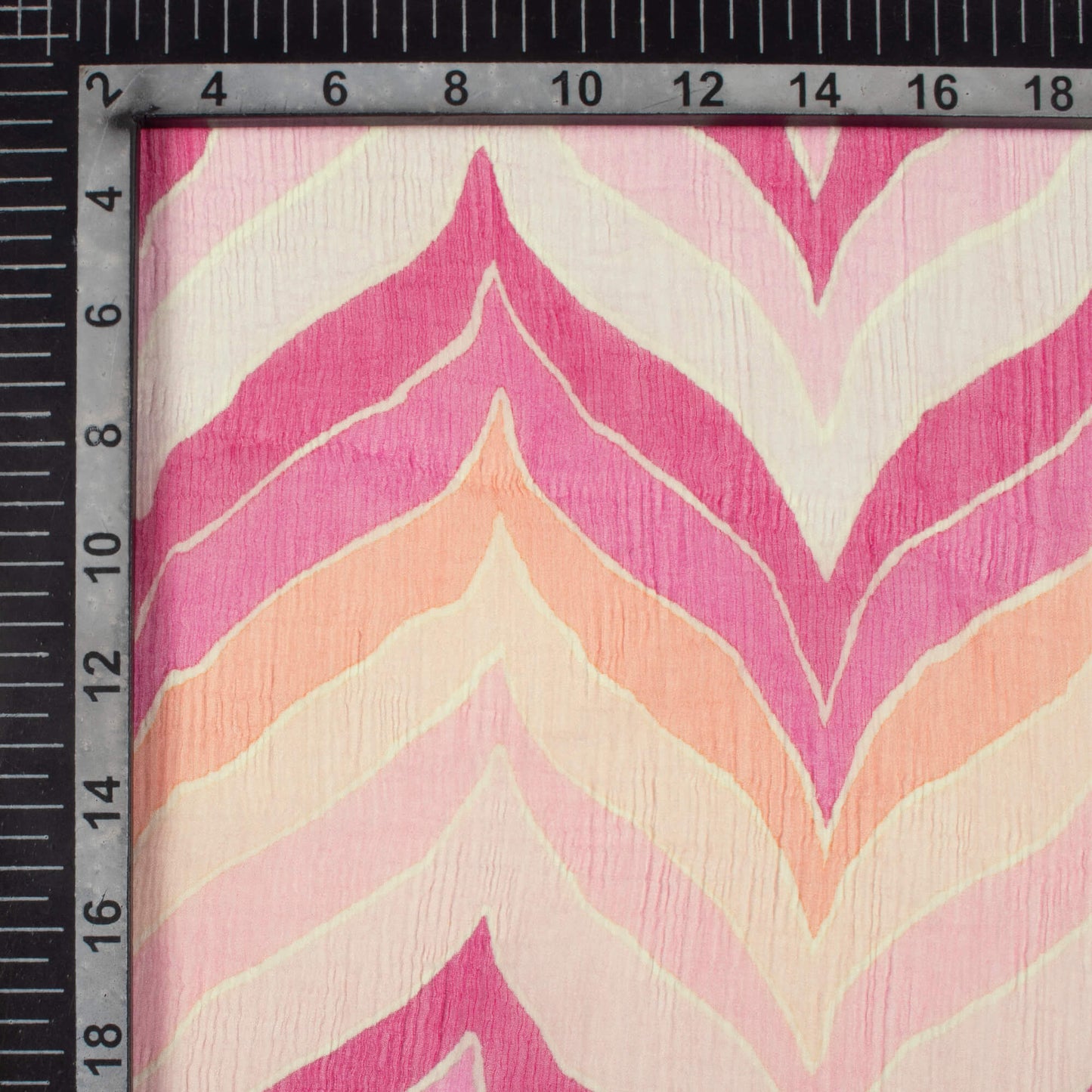 Pink And Beige Chevron Pattern Digital Print Bemberg Chiffon Fabric