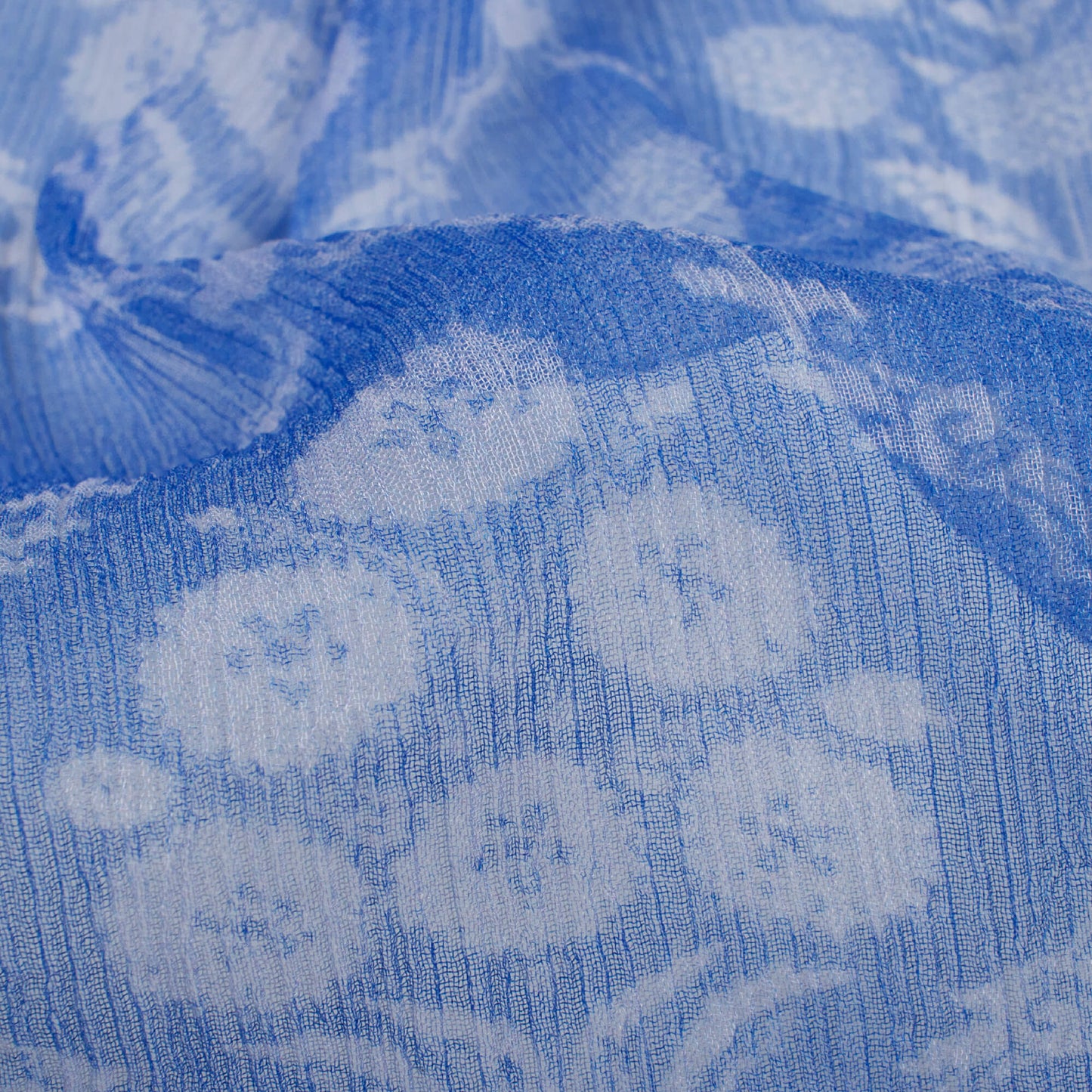Royal Blue And White Floral Pattern Digital Print Bemberg Chiffon Fabric