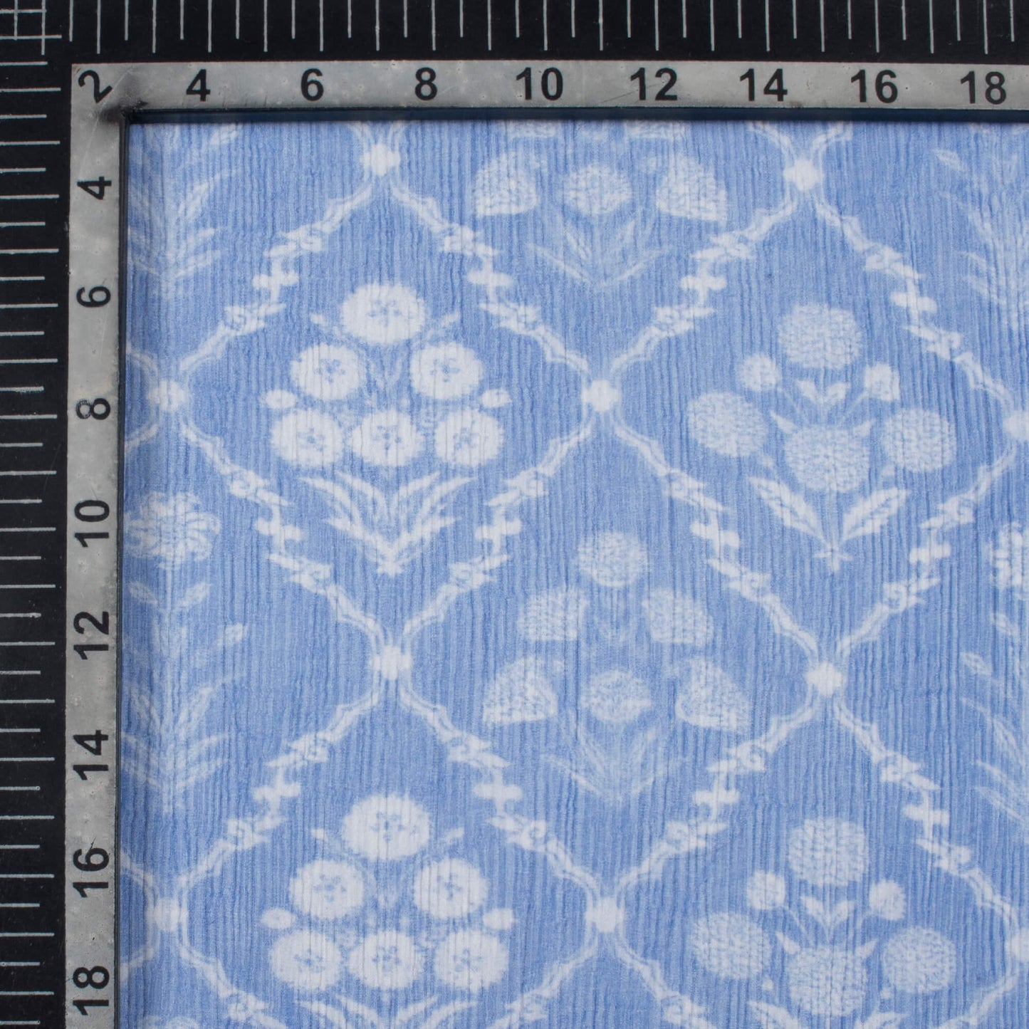 Royal Blue And White Floral Pattern Digital Print Bemberg Chiffon Fabric