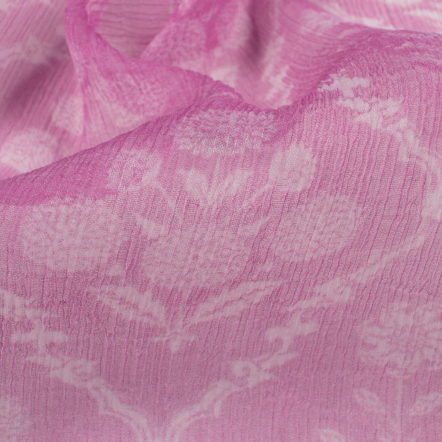 Hippie Pink And White Floral Pattern Digital Print Bemberg Chiffon Fabric