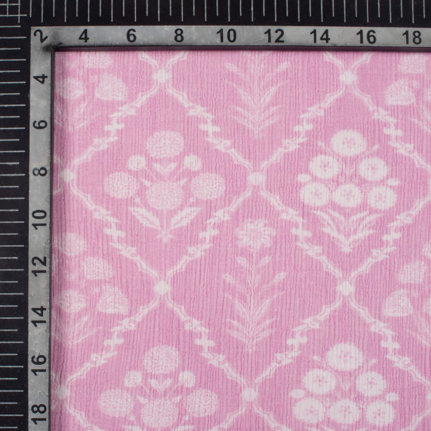 Hippie Pink And White Floral Pattern Digital Print Bemberg Chiffon Fabric