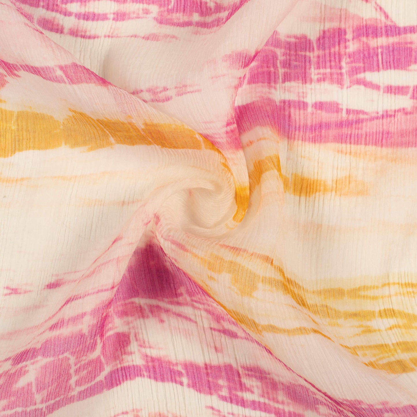 Cream And Magenta Pink Shiiborii Pattern Digital Print Bemberg Chiffon Fabric