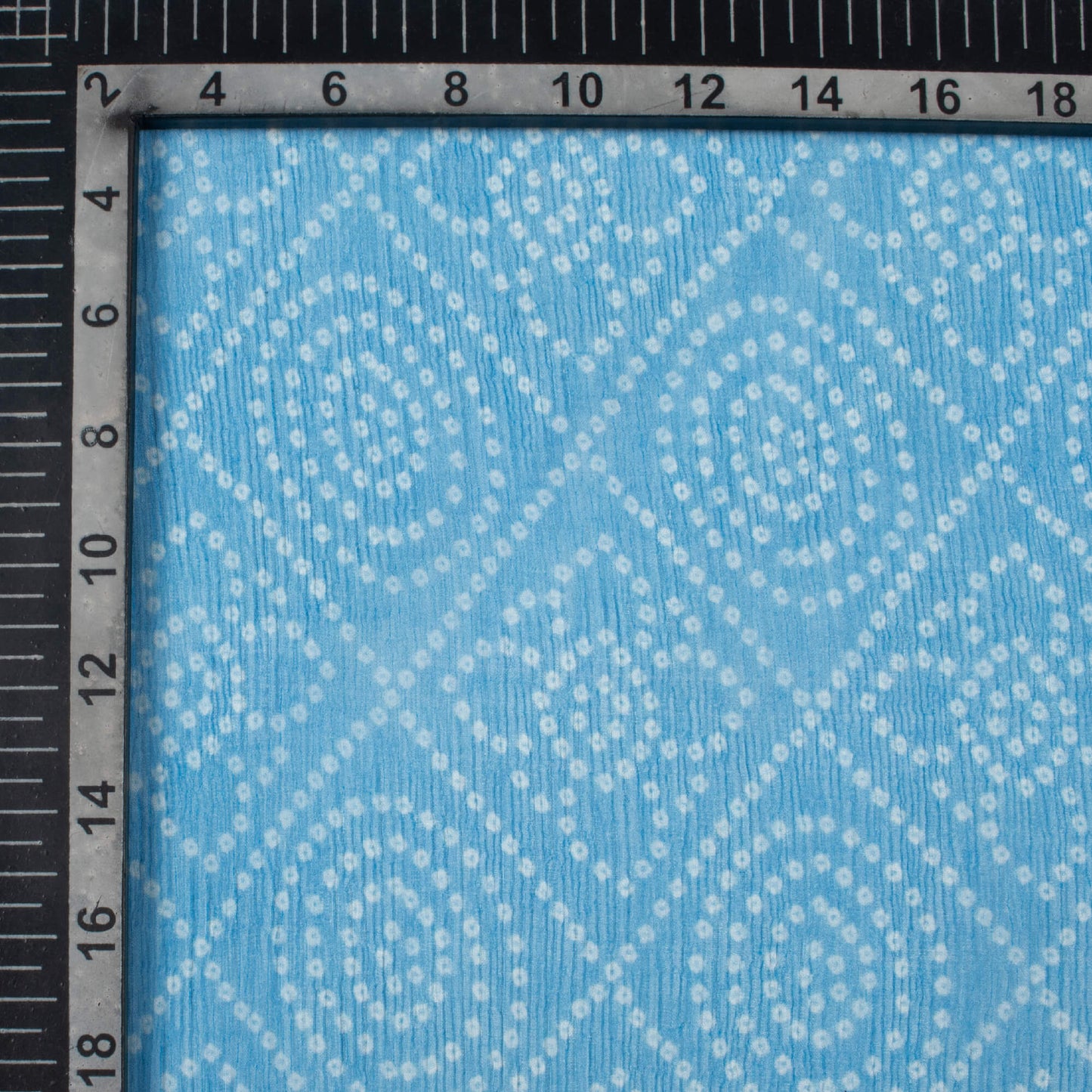 Azure Blue And White Bandhanii Pattern Digital Print Bemberg Chiffon Fabric