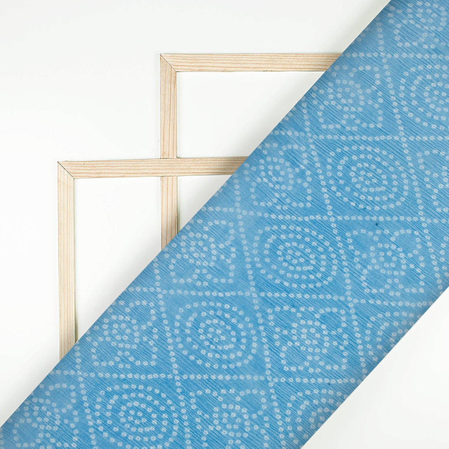 Azure Blue And White Bandhanii Pattern Digital Print Bemberg Chiffon Fabric