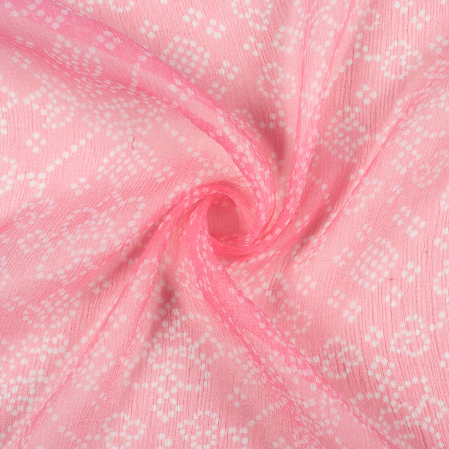 Lemonade Pink And White Bandhanii Pattern Digital Print Bemberg Chiffon Fabric