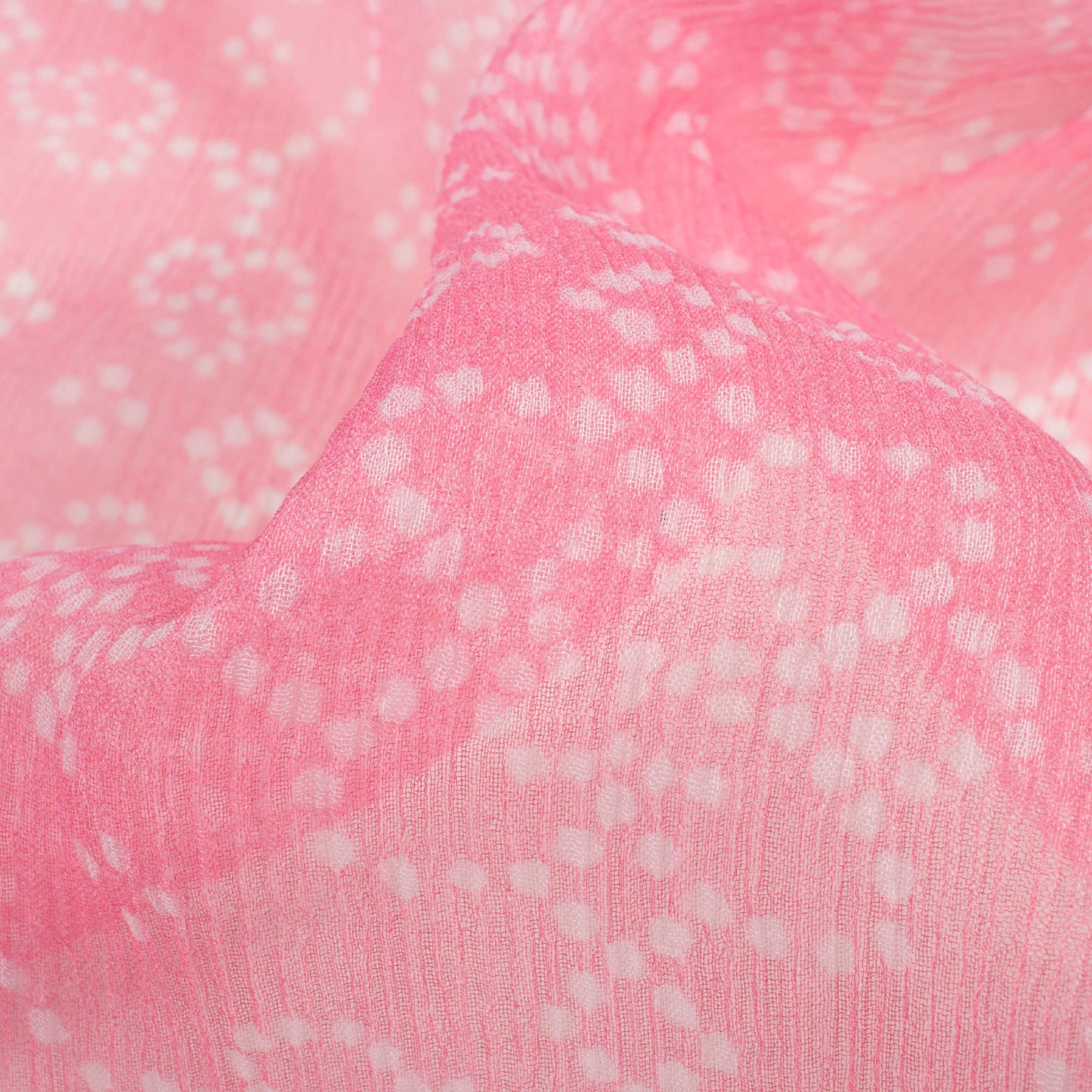 Lemonade Pink And White Bandhanii Pattern Digital Print Bemberg Chiffon Fabric
