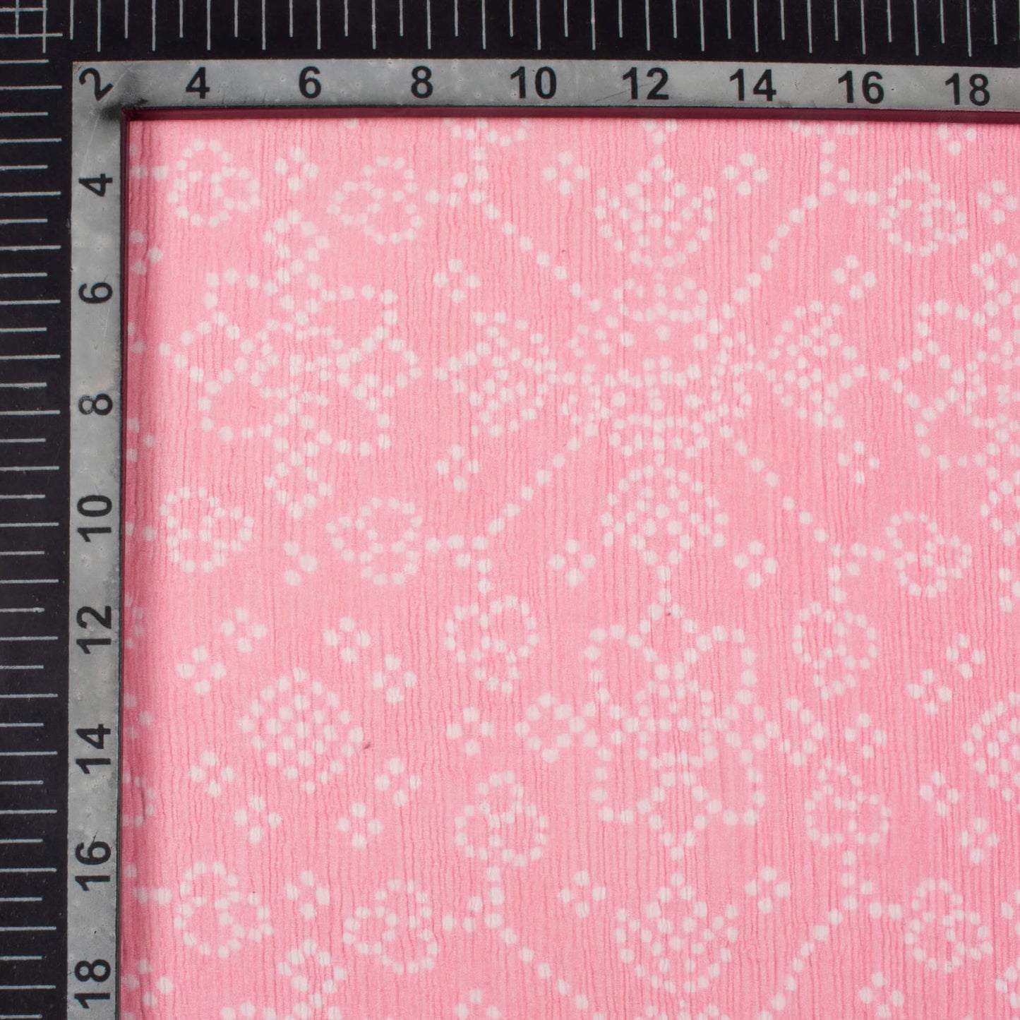 Lemonade Pink And White Bandhanii Pattern Digital Print Bemberg Chiffon Fabric