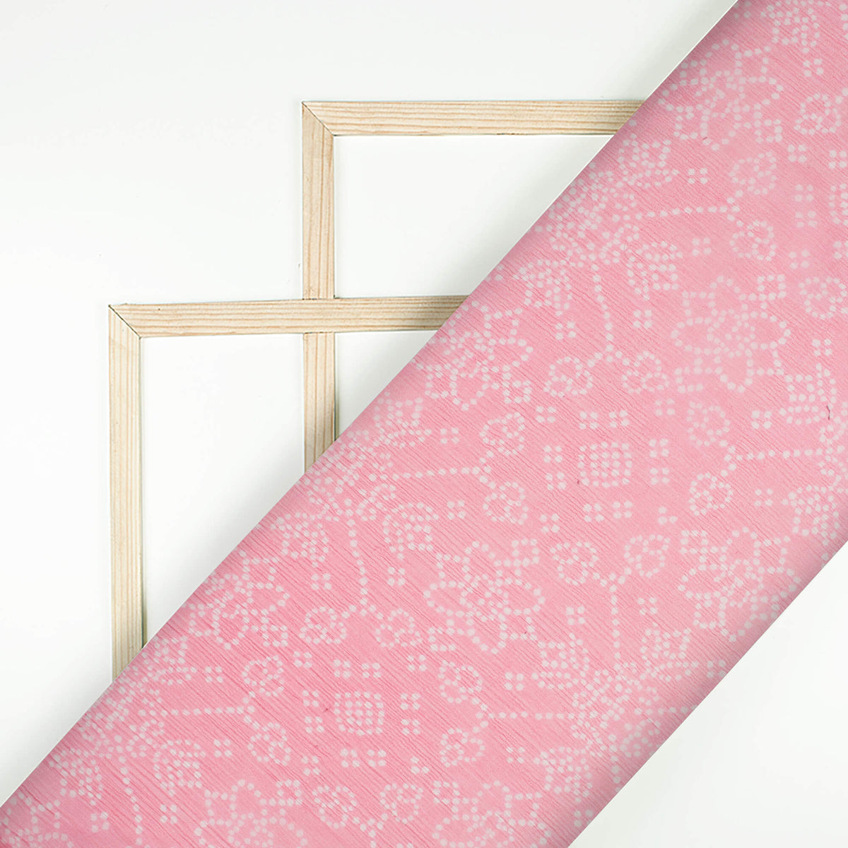 Lemonade Pink And White Bandhani Pattern Digital Print Bemberg Chiffon Fabric