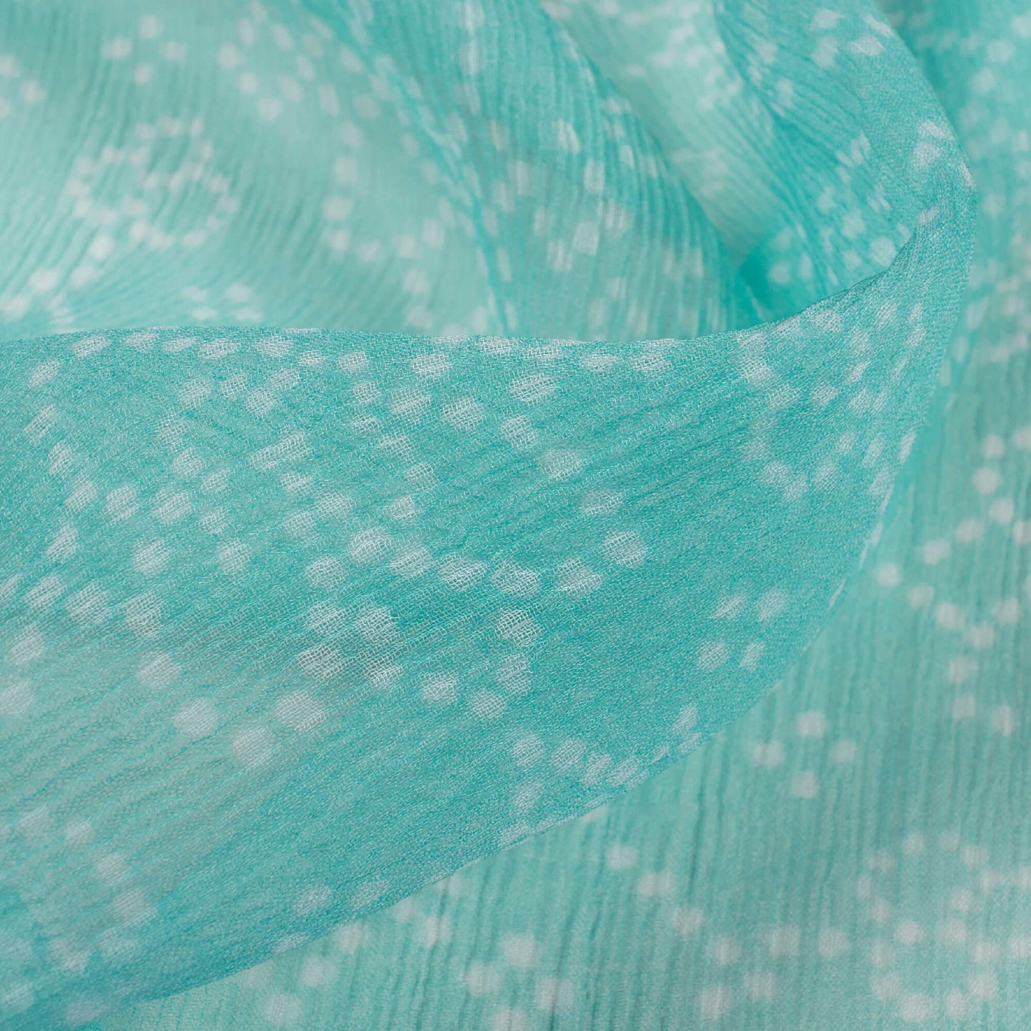 Blizzard Blue And White Bandhanii Pattern Digital Print Bemberg Chiffon Fabric