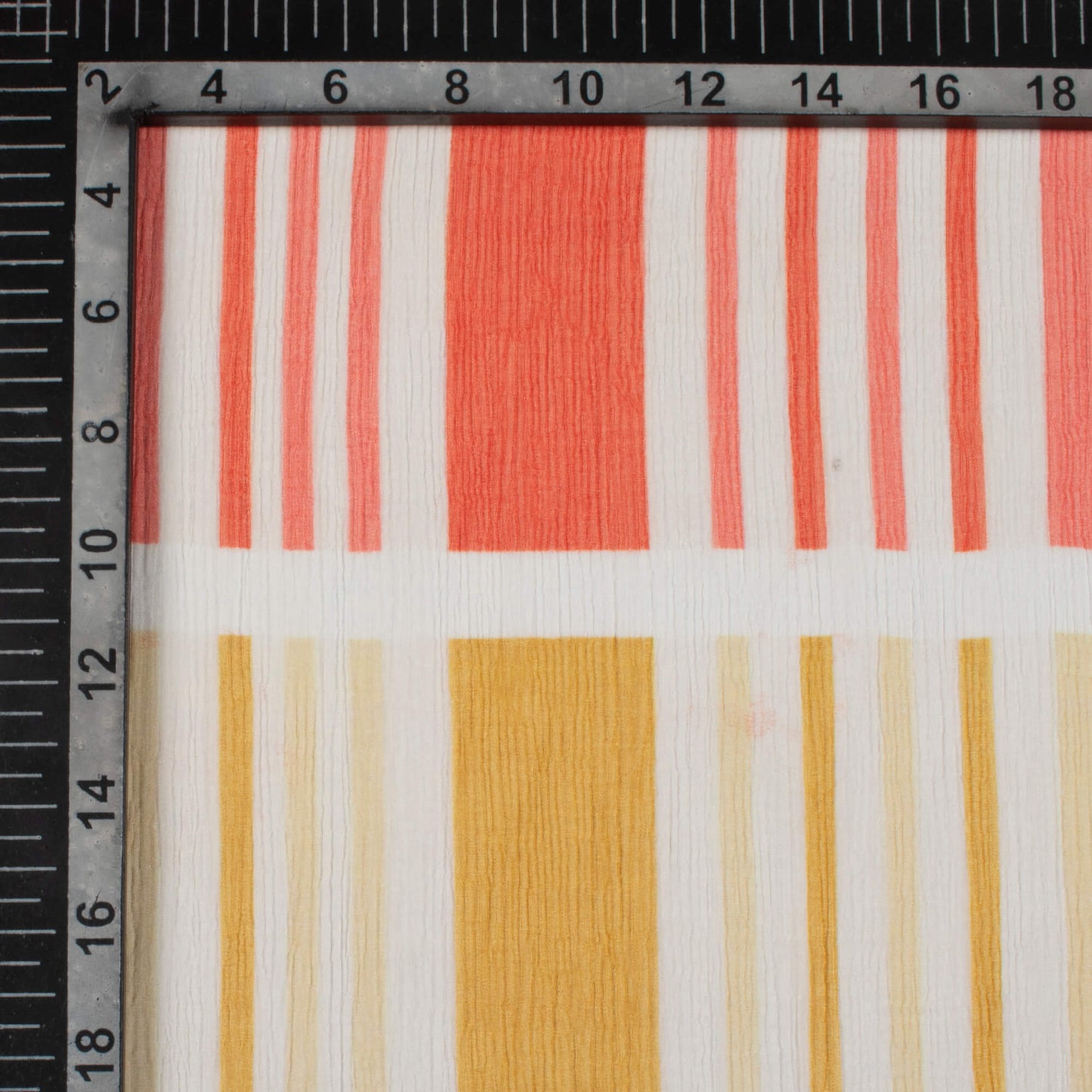 Olive Green And Red Stripes Pattern Digital Print Bemberg Chiffon Fabric