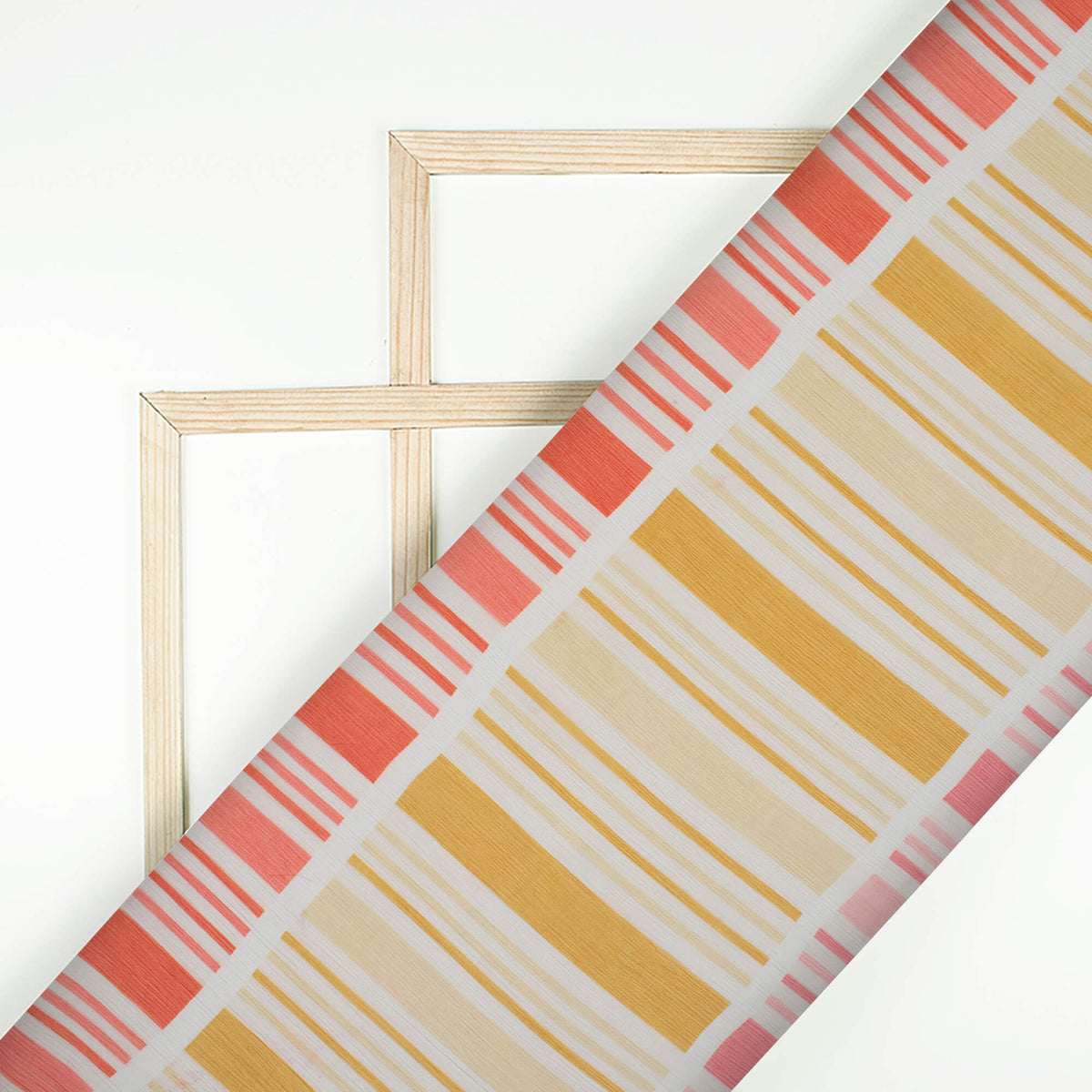 Olive Green And Red Stripes Pattern Digital Print Bemberg Chiffon Fabric