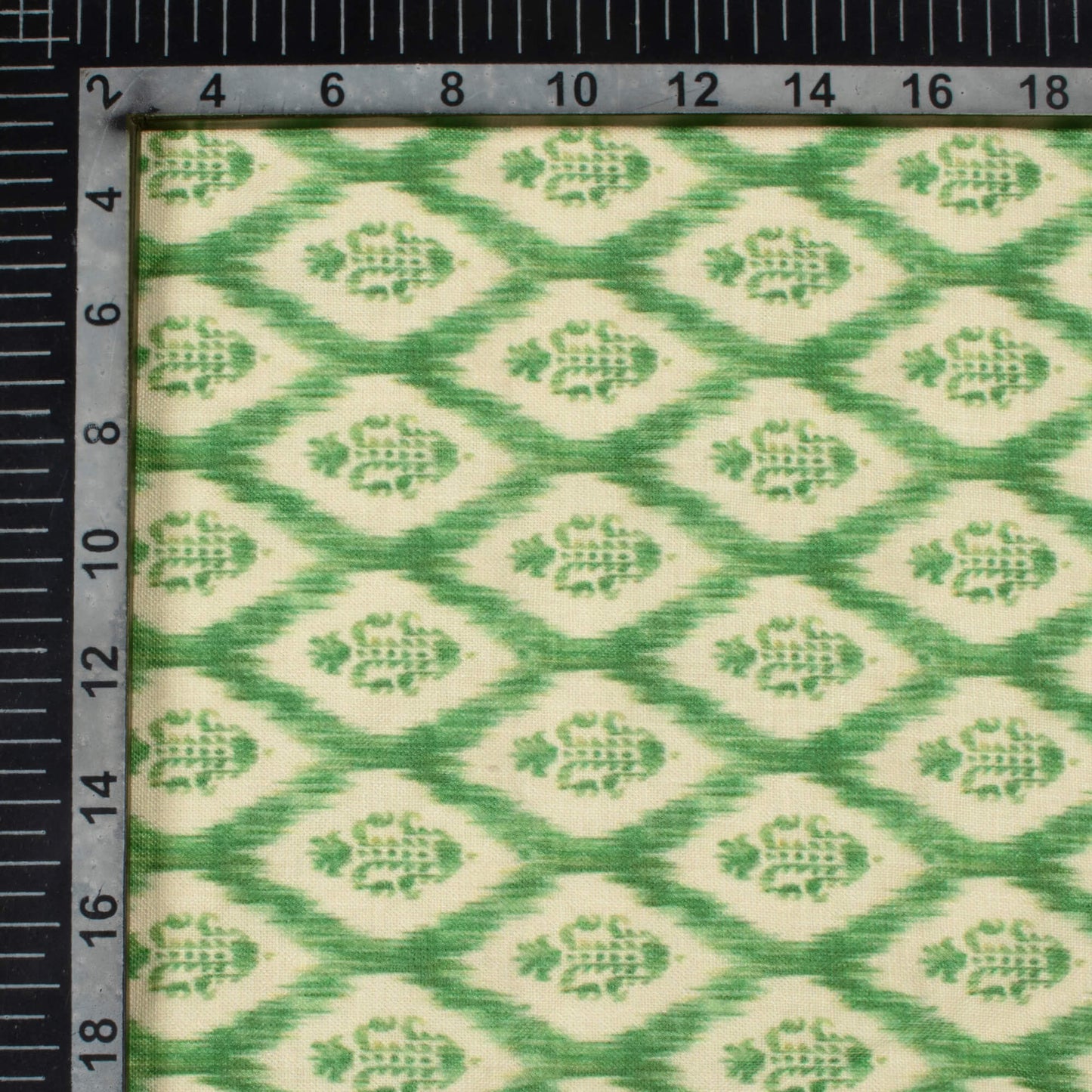 Basil Green And Off White Floral Pattern Digital Print Linen Textured Fabric (Width 56 Inches)
