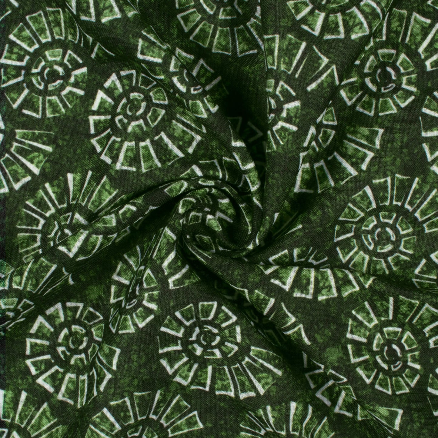 Forest Green Geometric Pattern Digital Print Linen Textured Fabric (Width 56 Inches)