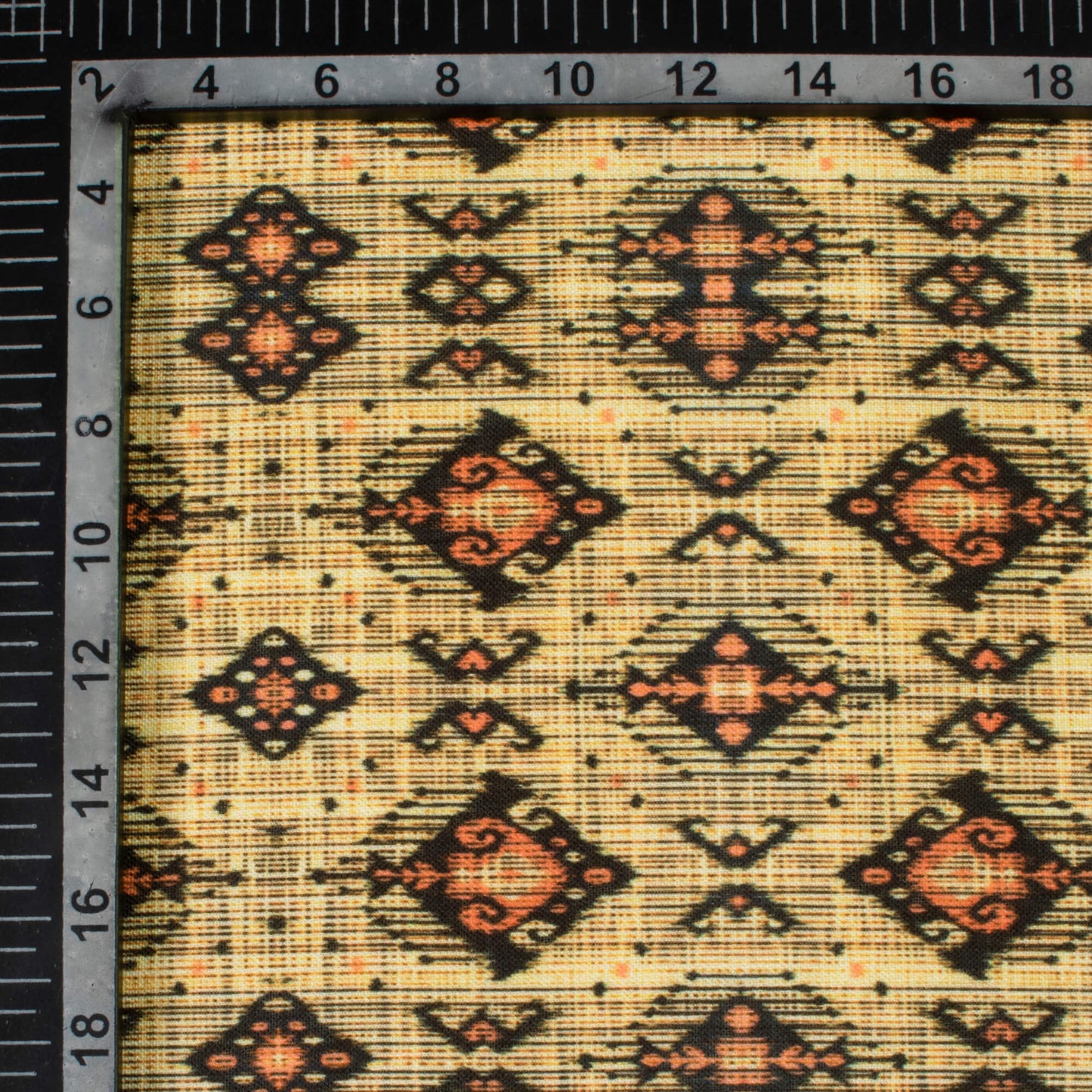 Corn Yellow And Black Ethnic Pattern Digital Print Linen Textured Fabric (Width 56 Inches)