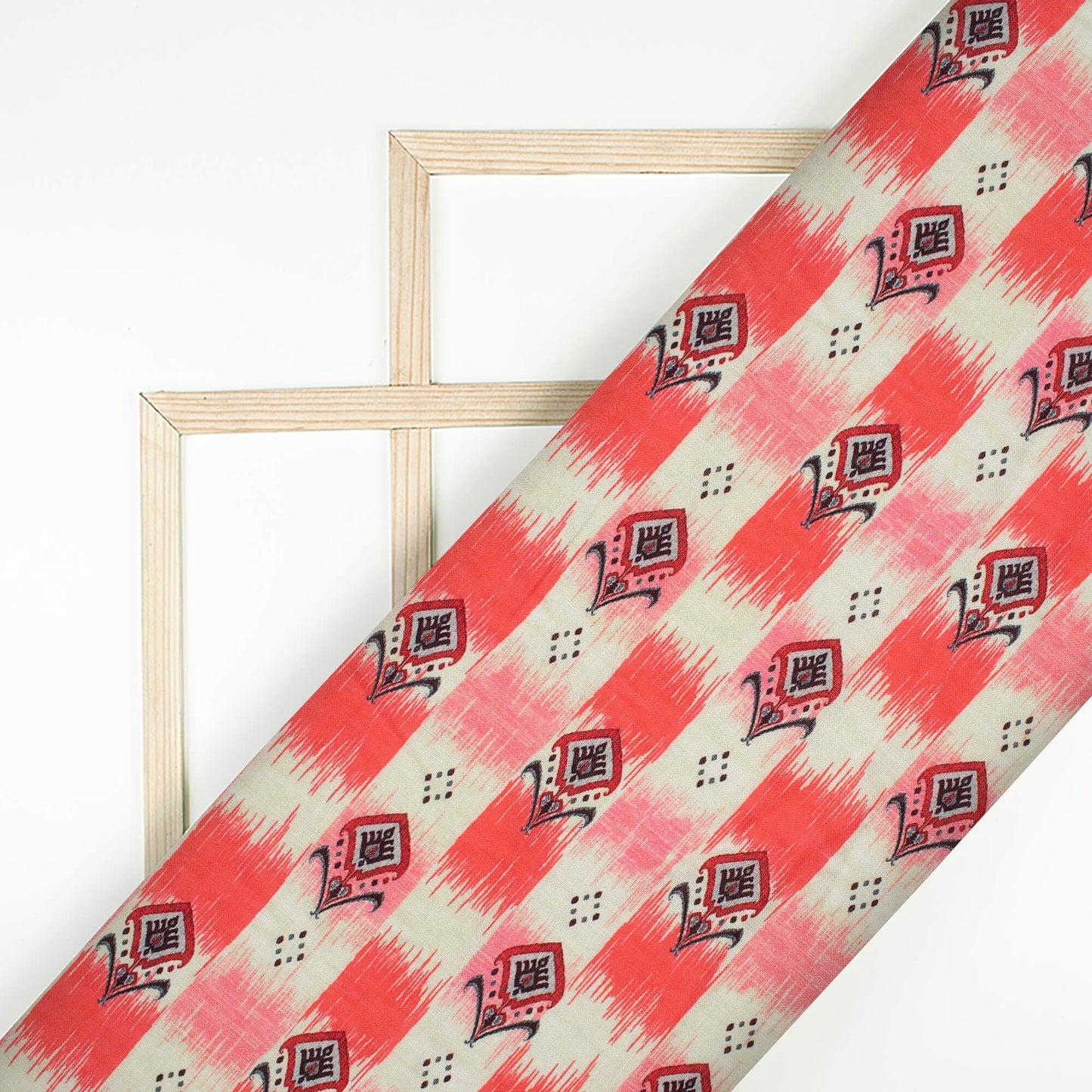 Persian Red And Taffy Pink Ethnic Pattern Digital Print Linen Textured Fabric (Width 56 Inches)