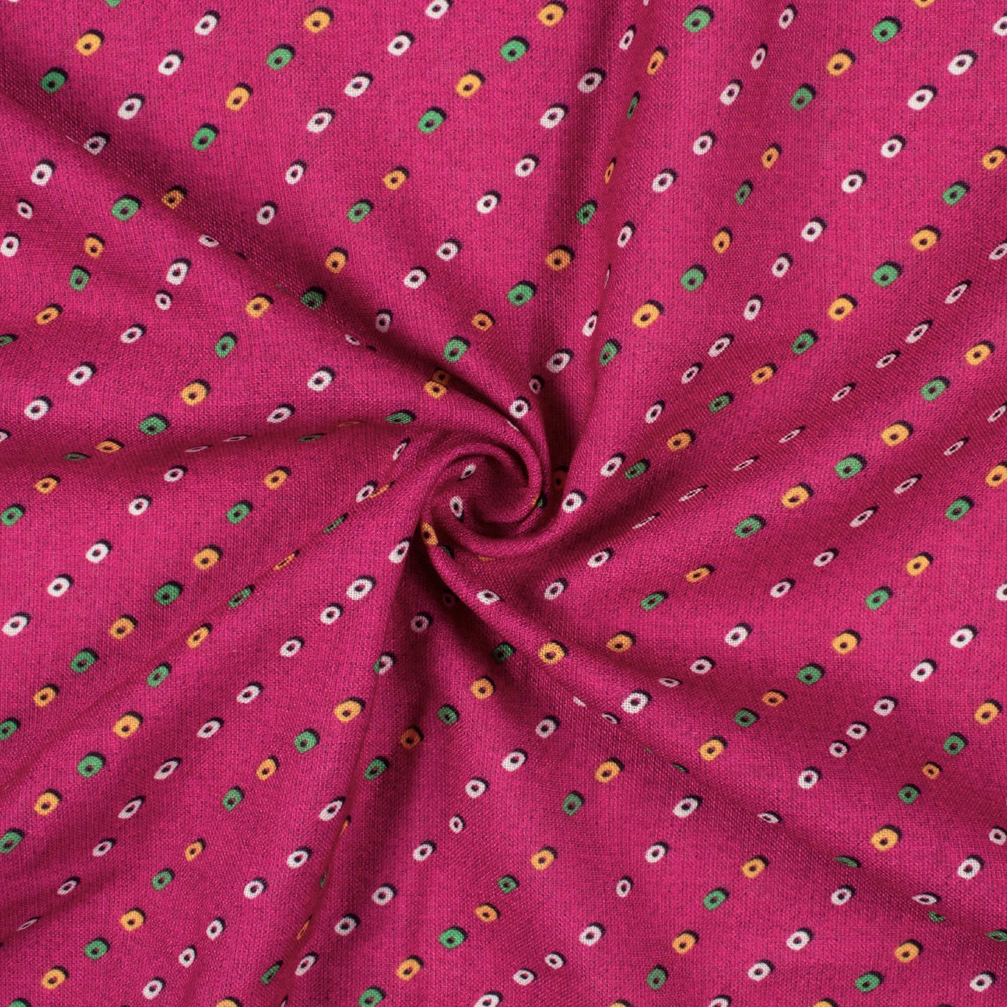Magenta Pink And Pear Green Bandhanii Pattern Digital Print Linen Textured Fabric (Width 56 Inches)