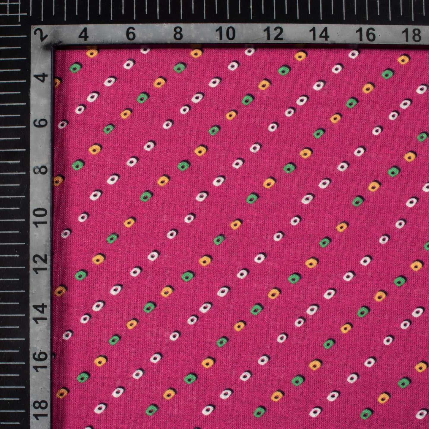 Magenta Pink And Pear Green Bandhanii Pattern Digital Print Linen Textured Fabric (Width 56 Inches)