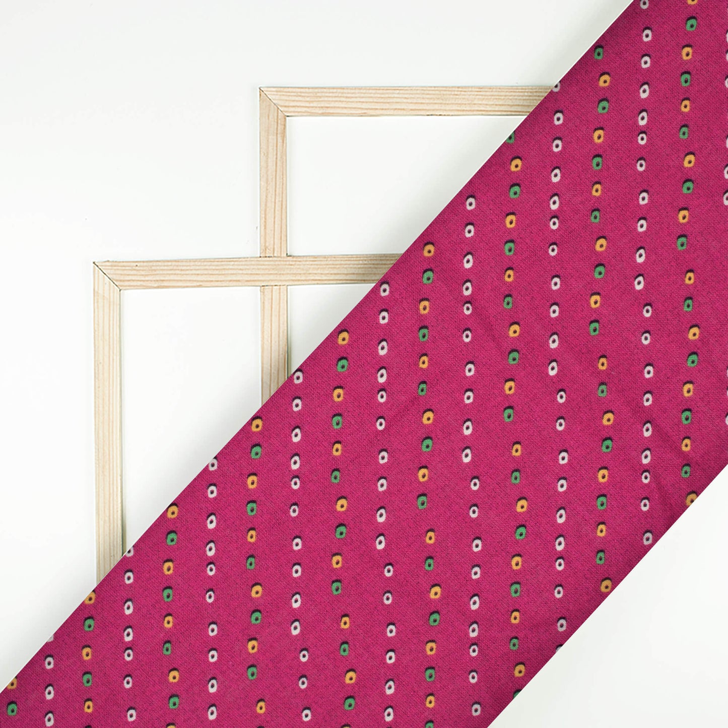 Magenta Pink And Pear Green Bandhanii Pattern Digital Print Linen Textured Fabric (Width 56 Inches)