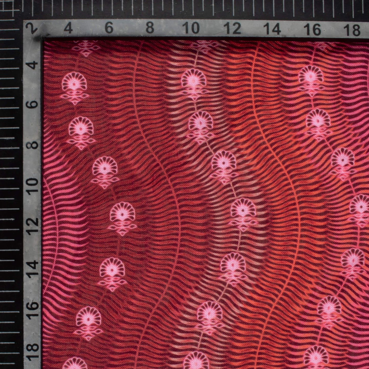 Punch Pink And Sangria Red Leheriya Pattern Digital Print Linen Textured Fabric (Width 56 Inches)