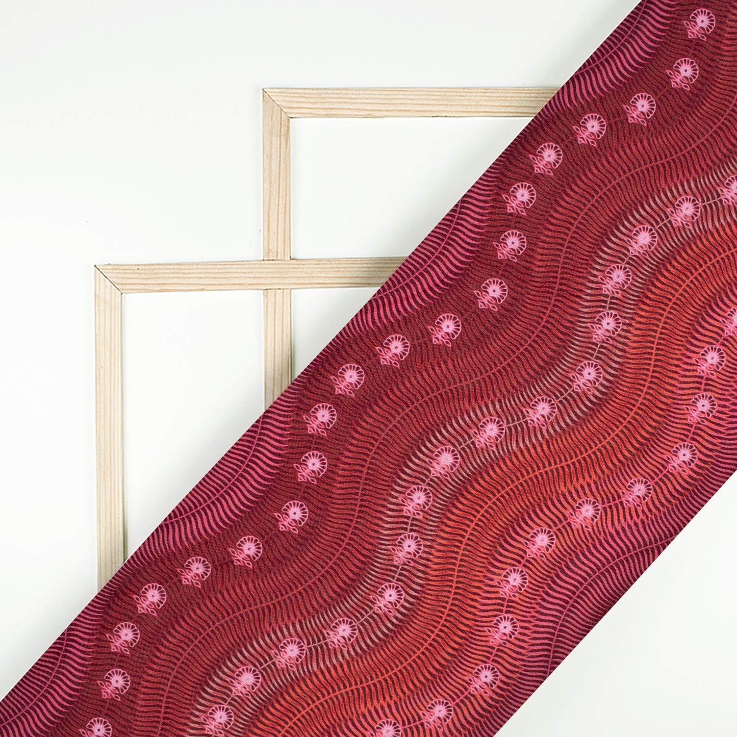 Punch Pink And Sangria Red Leheriya Pattern Digital Print Linen Textured Fabric (Width 56 Inches)