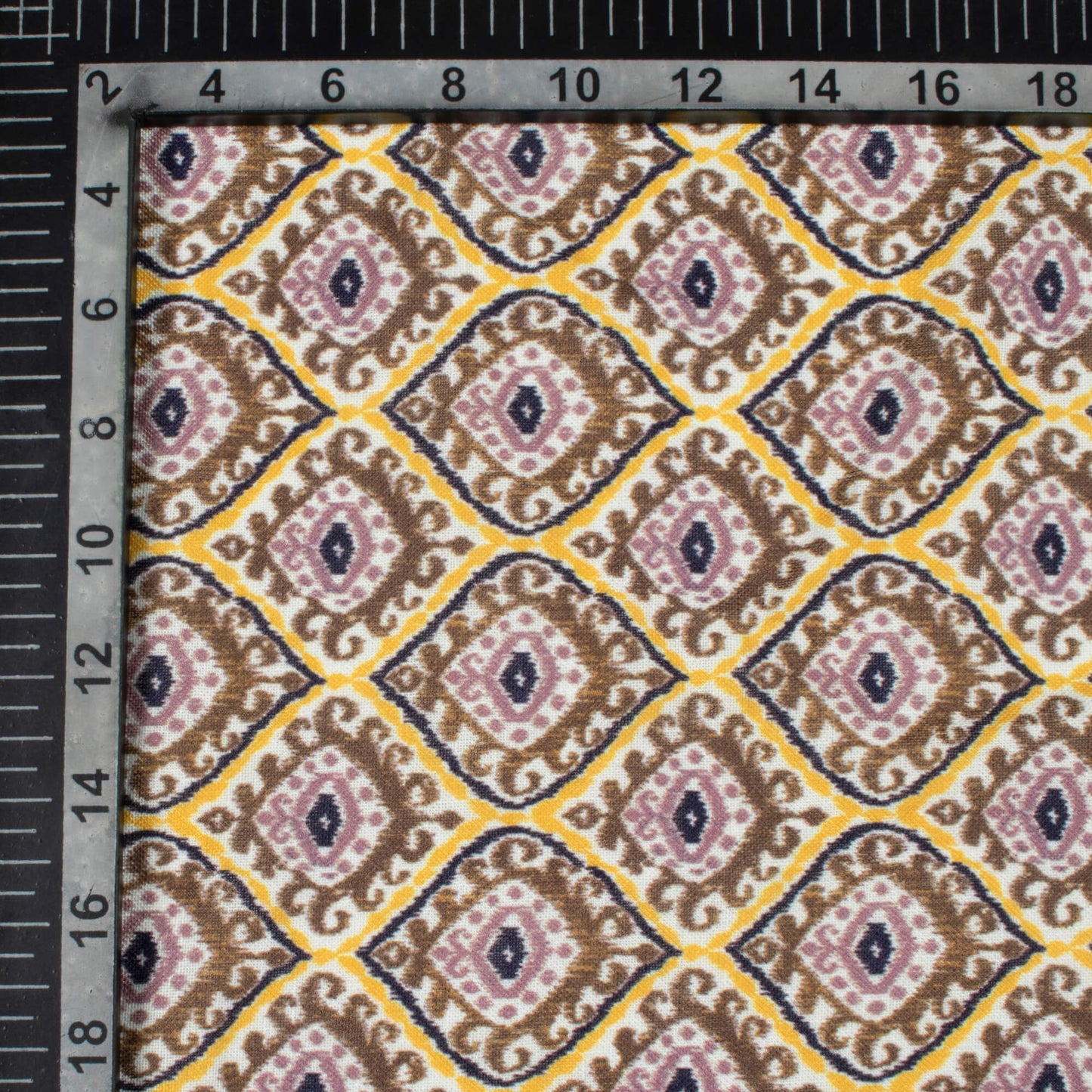 Coffee Brown And Honey Yellow Trellis Pattern Digital Print Linen Textured Fabric (Width 56 Inches)