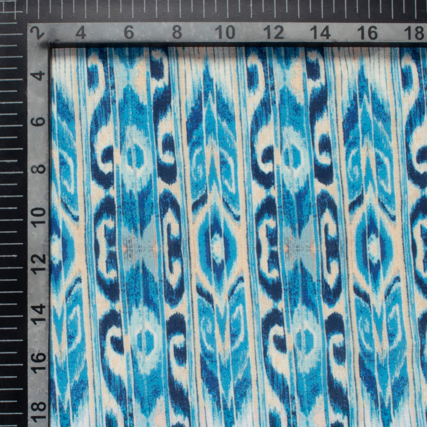Cerulean Blue And Cream Stripes Pattern Digital Print Linen Textured Fabric (Width 56 Inches)