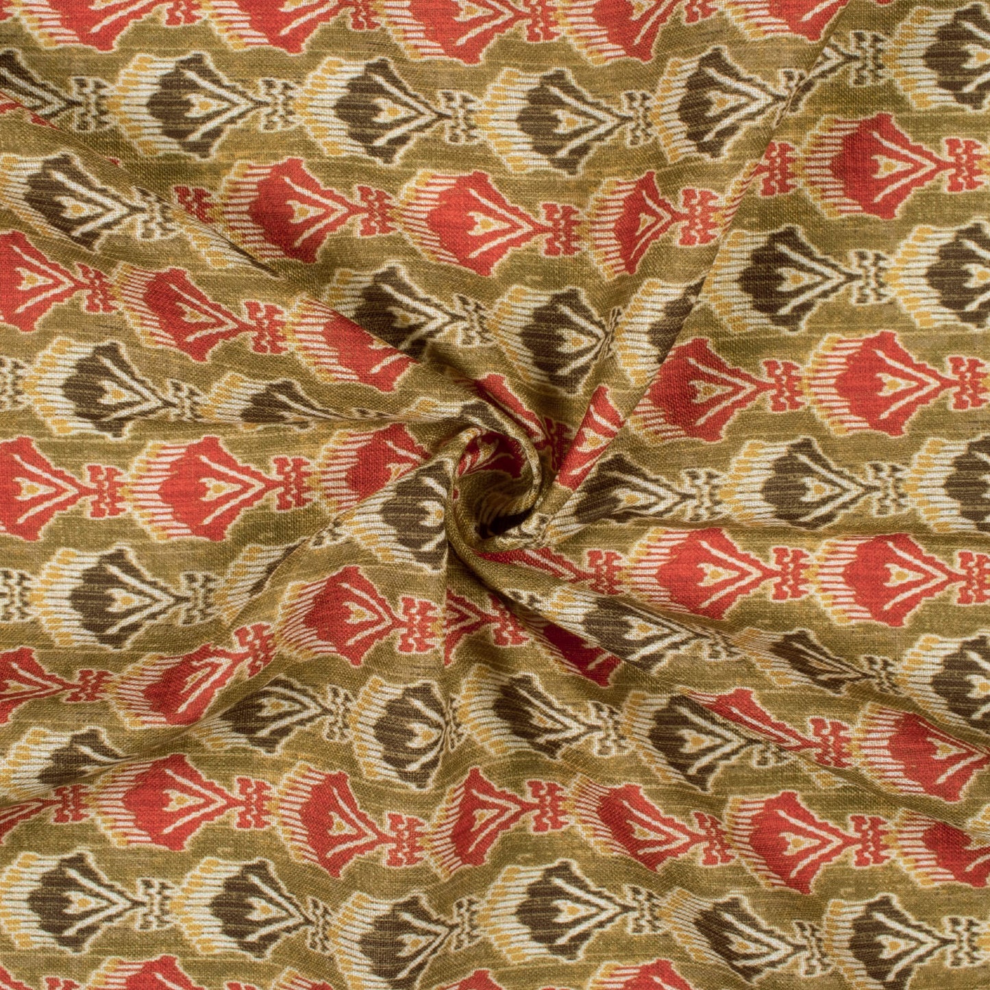 Olive Green And Persian Red Booti Pattern Digital Print Linen Textured Fabric (Width 56 Inches)