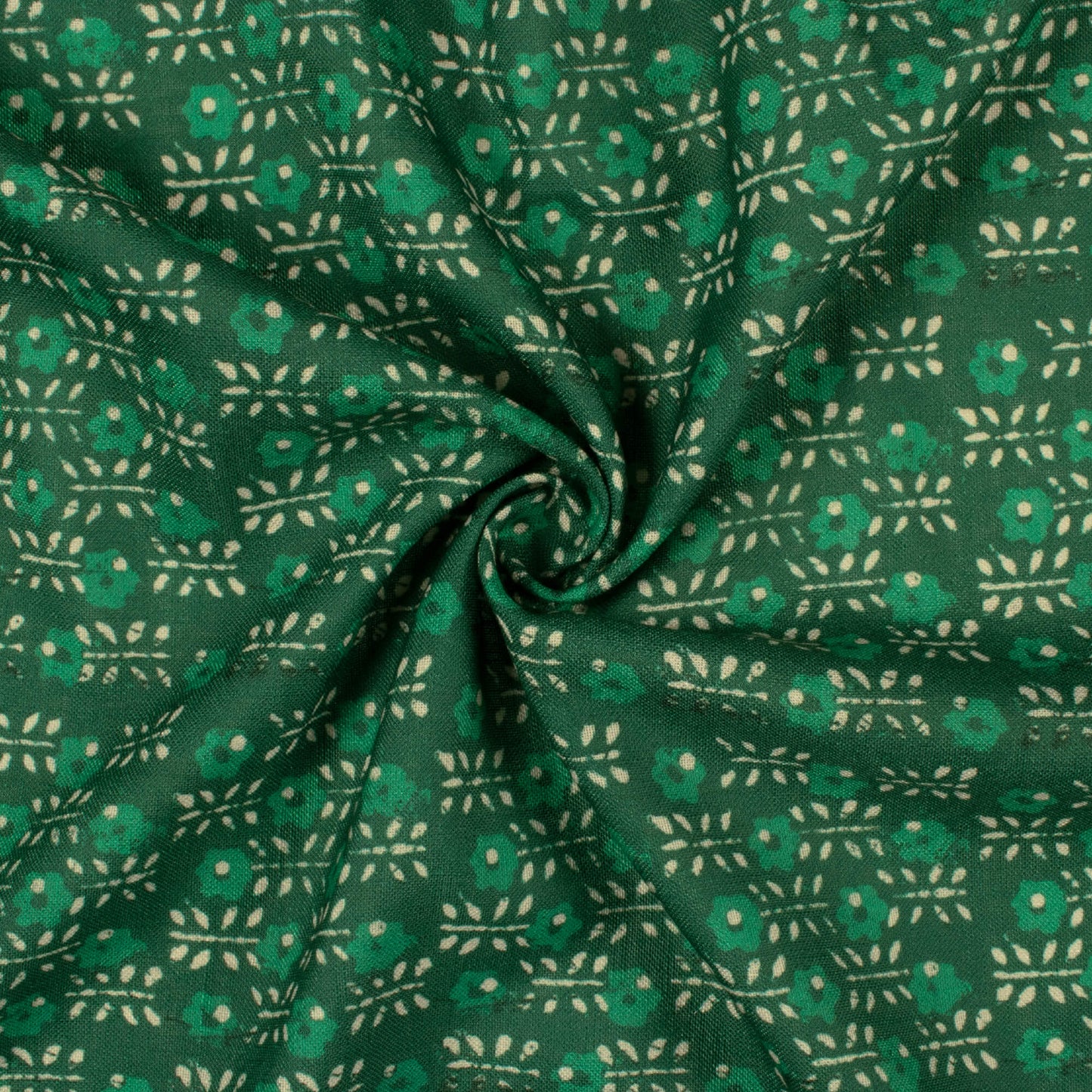 Forest Green Floral Pattern Digital Print Linen Textured Fabric (Width 56 Inches)