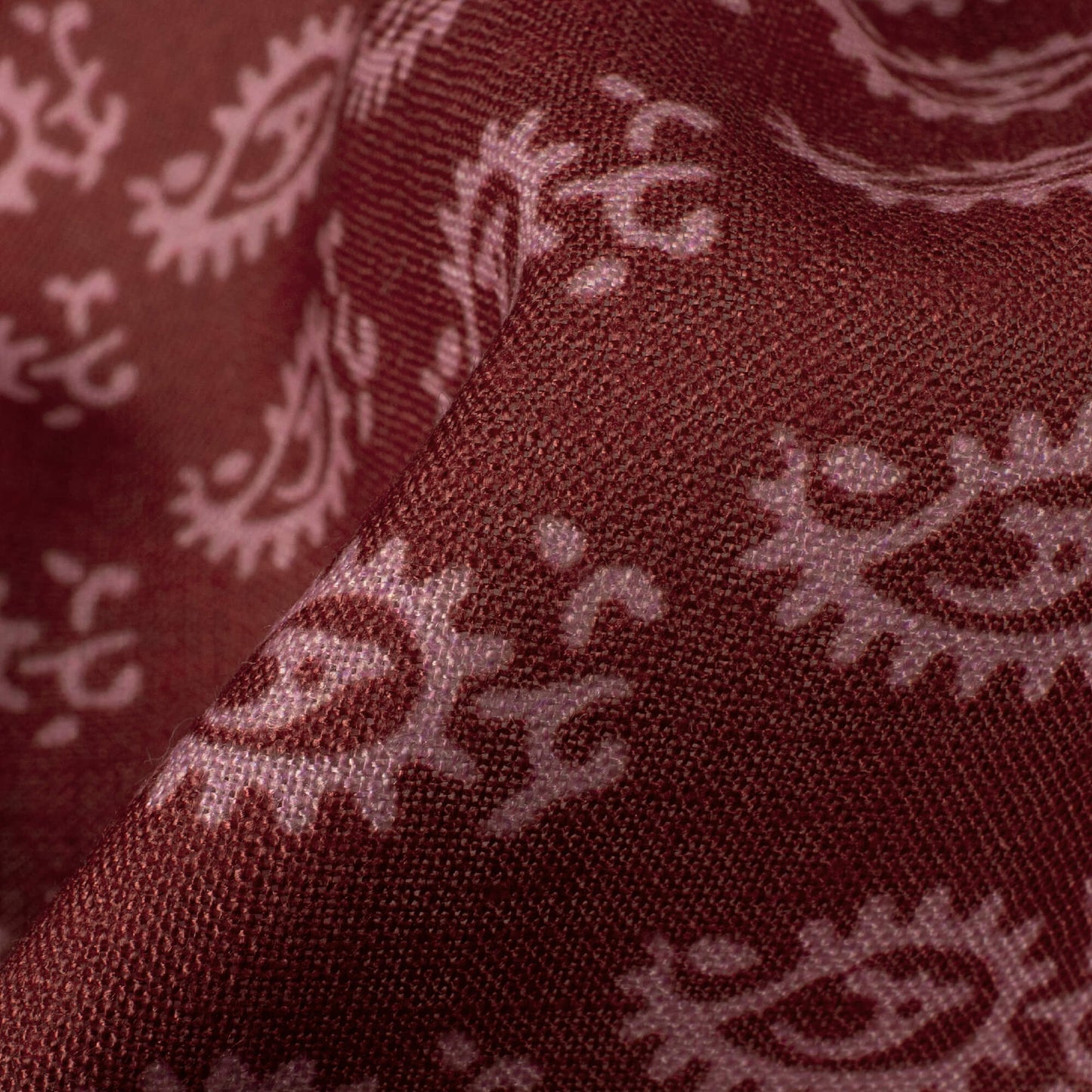 Sangria Red Paisley Pattern Digital Print Linen Textured Fabric (Width 56 Inches)