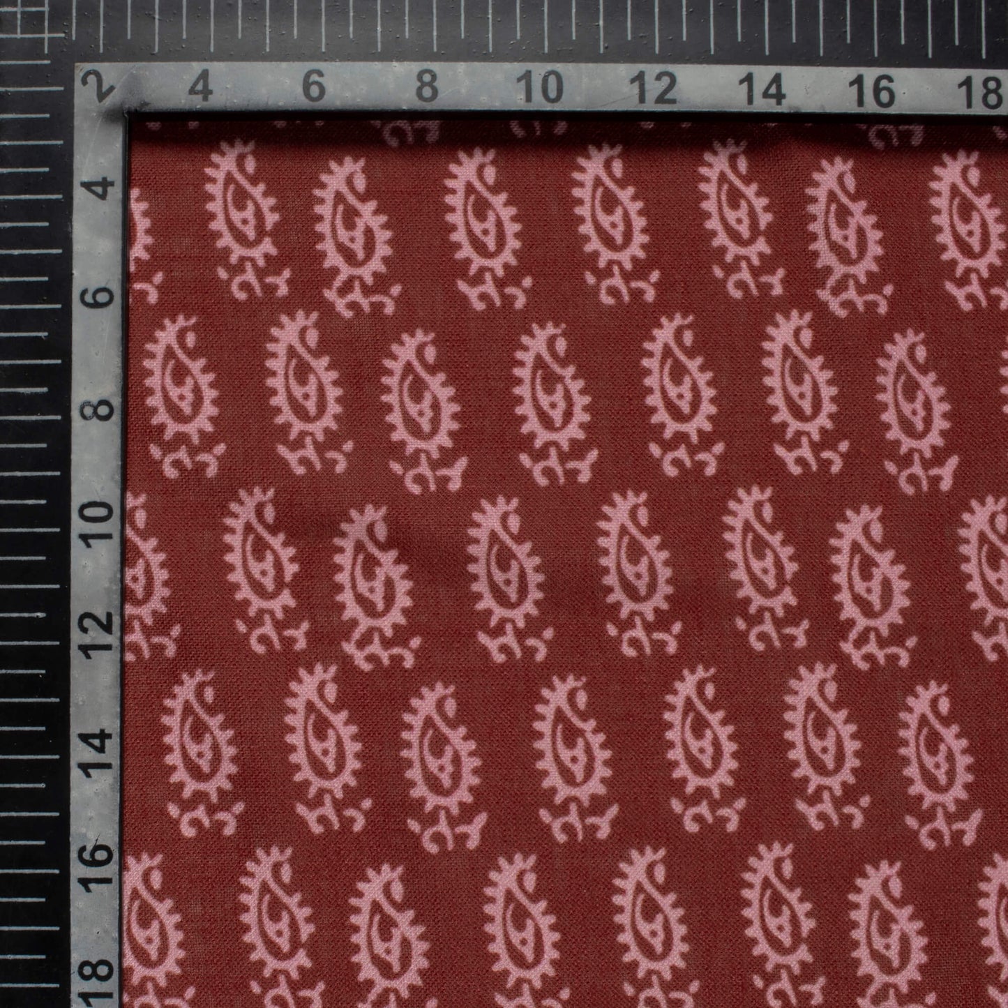 Sangria Red Paisley Pattern Digital Print Linen Textured Fabric (Width 56 Inches)