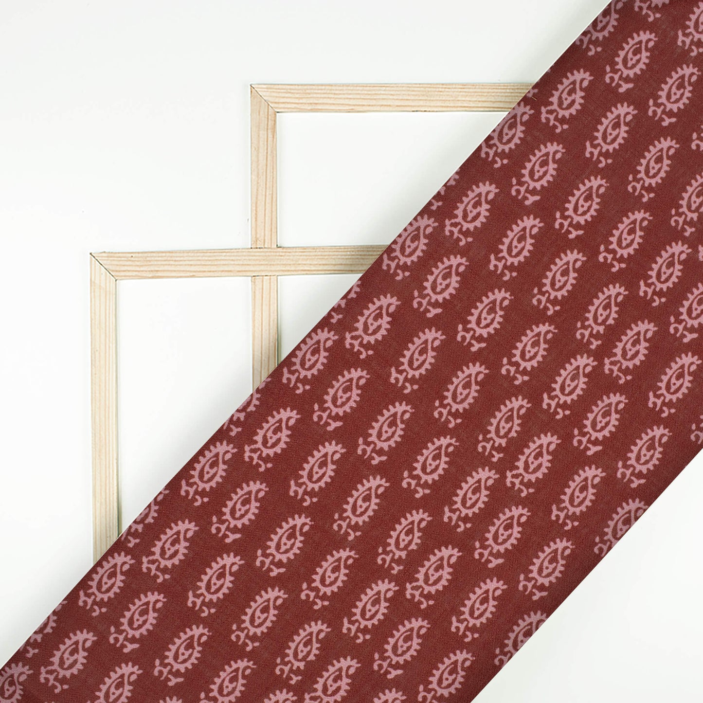 Sangria Red Paisley Pattern Digital Print Linen Textured Fabric (Width 56 Inches)