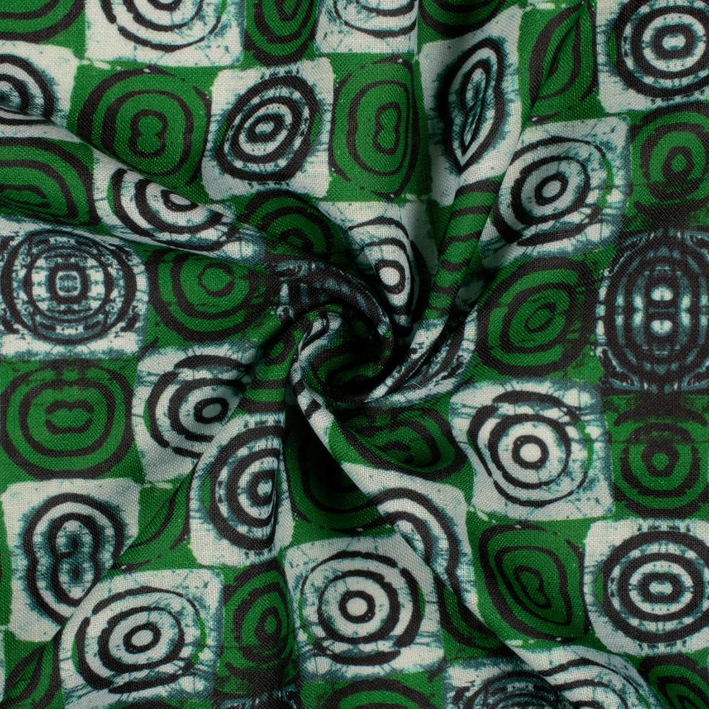 Black And Dartmouth Green Geometric Pattern Digital Print Linen Textured Fabric (Width 56 Inches)