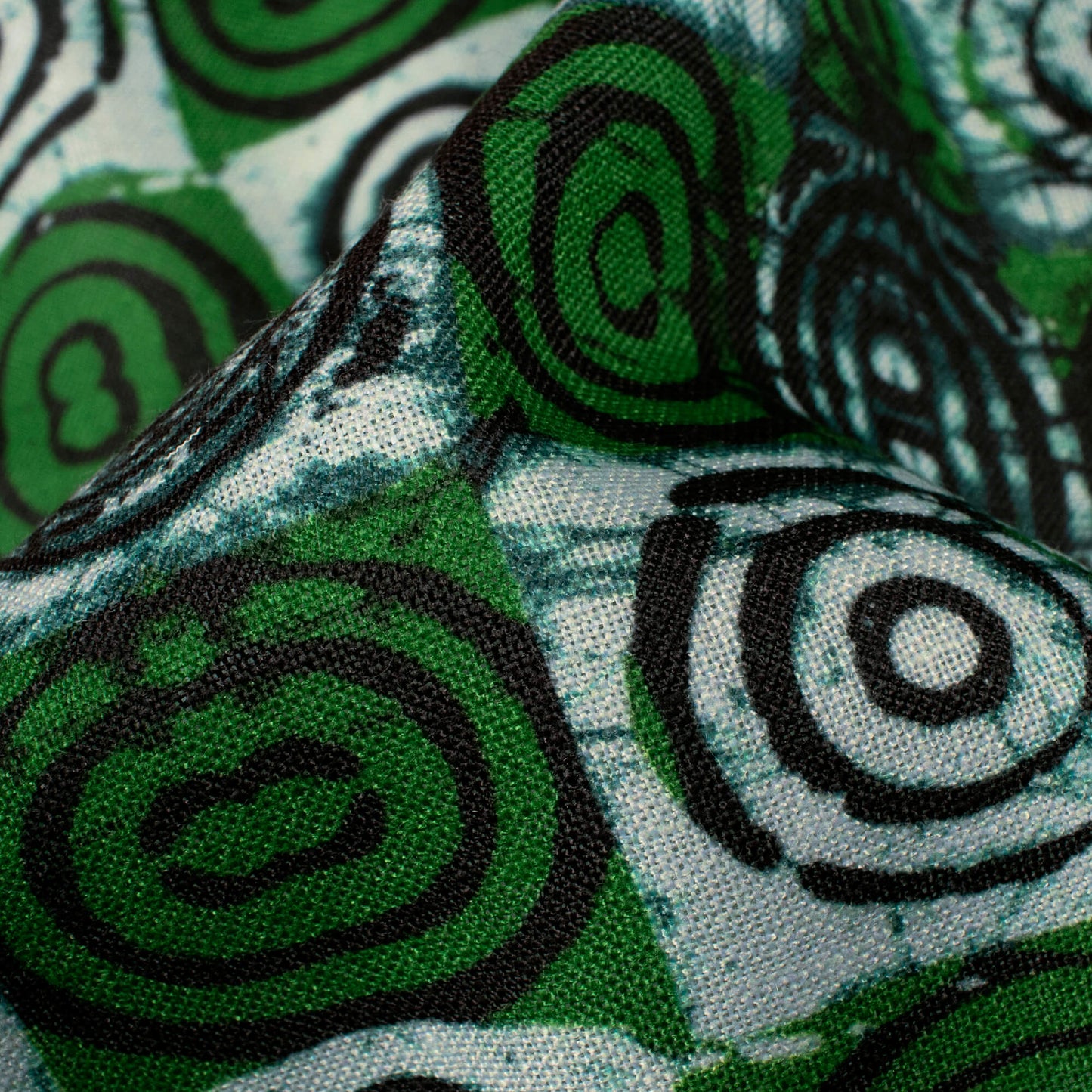 Black And Dartmouth Green Geometric Pattern Digital Print Linen Textured Fabric (Width 56 Inches)