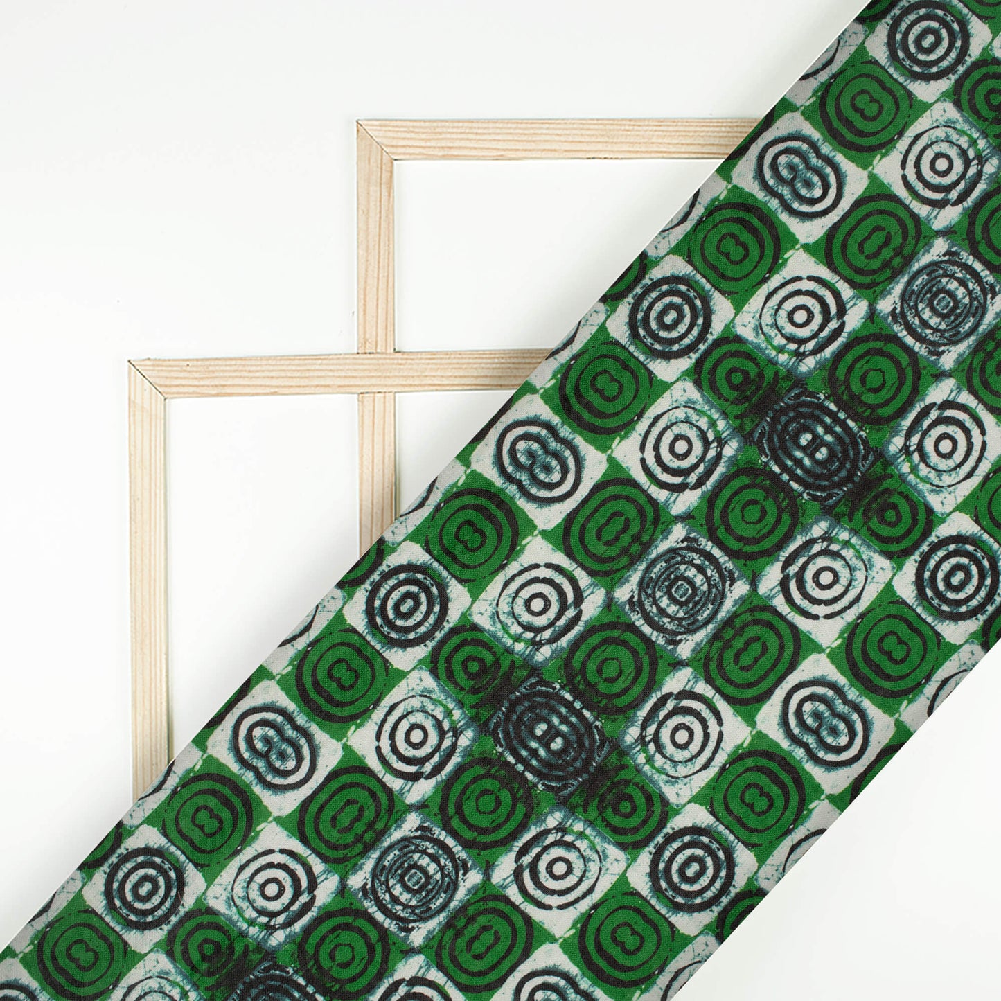 Black And Dartmouth Green Geometric Pattern Digital Print Linen Textured Fabric (Width 56 Inches)