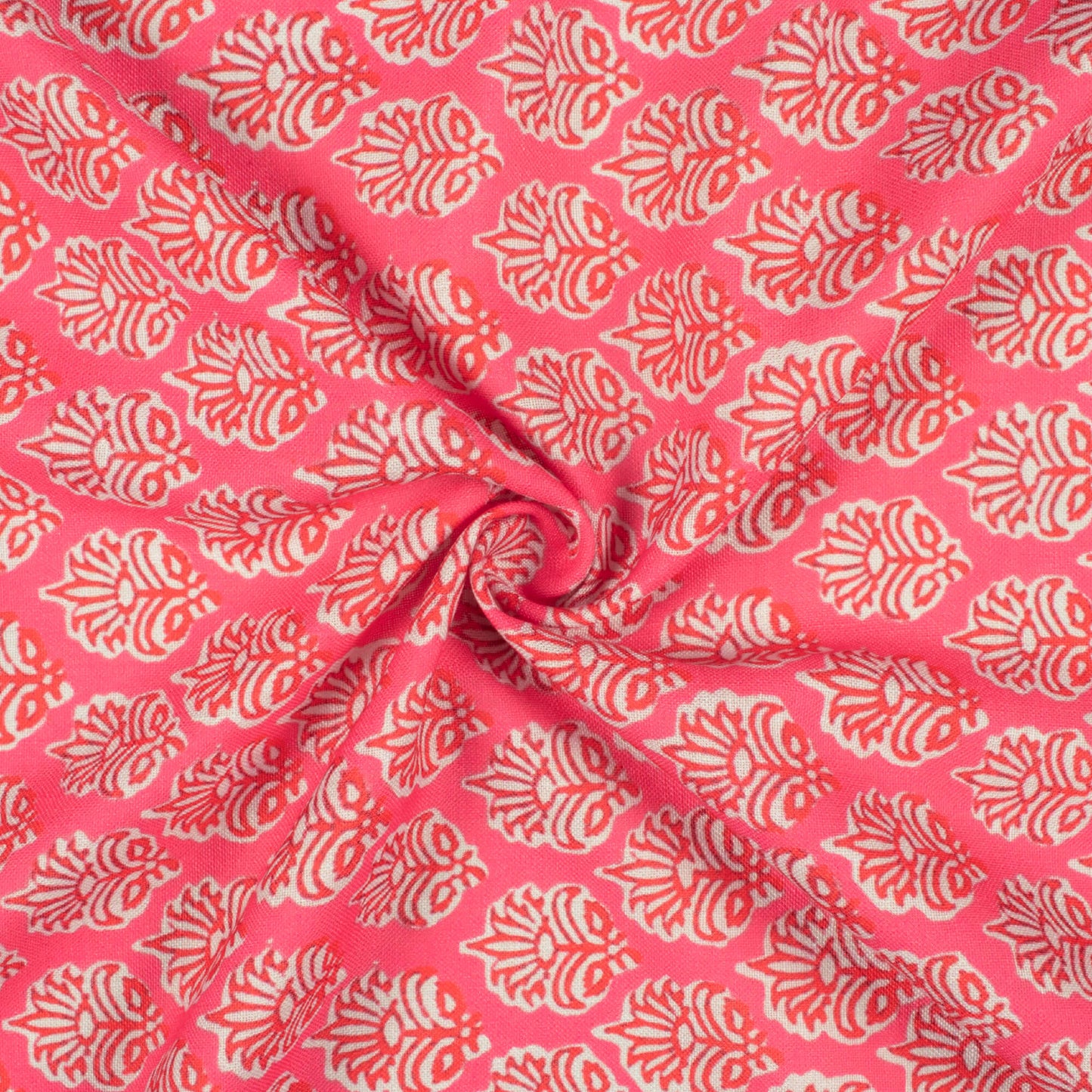 Brick Pink And Red Floral Pattern Digital Print Linen Textured Fabric (Width 56 Inches)