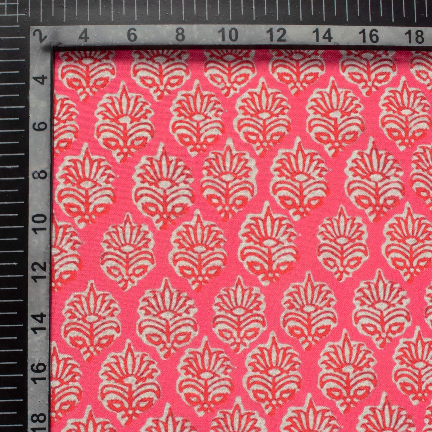 Brick Pink And Red Floral Pattern Digital Print Linen Textured Fabric (Width 56 Inches)
