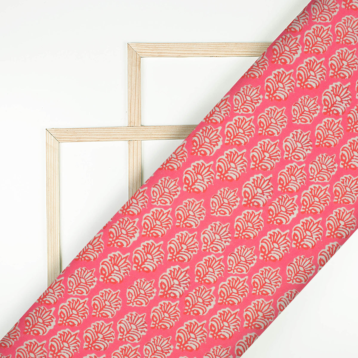Brick Pink And Red Floral Pattern Digital Print Linen Textured Fabric (Width 56 Inches)