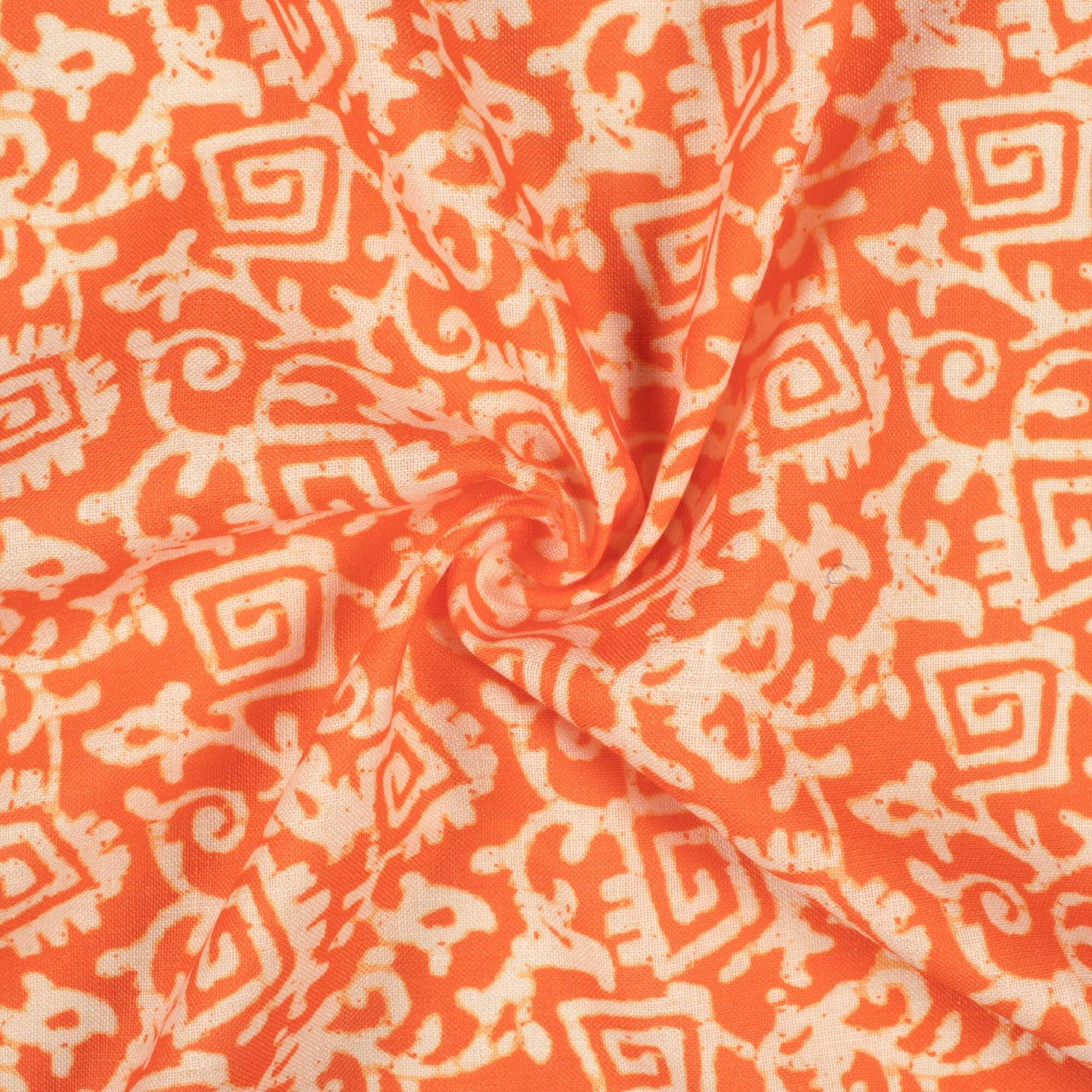 Blaze Orange And Off White Quirky Pattern Digital Print Linen Textured Fabric (Width 56 Inches)