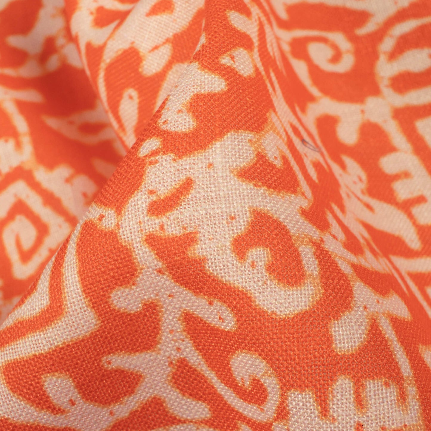 Blaze Orange And Off White Quirky Pattern Digital Print Linen Textured Fabric (Width 56 Inches)