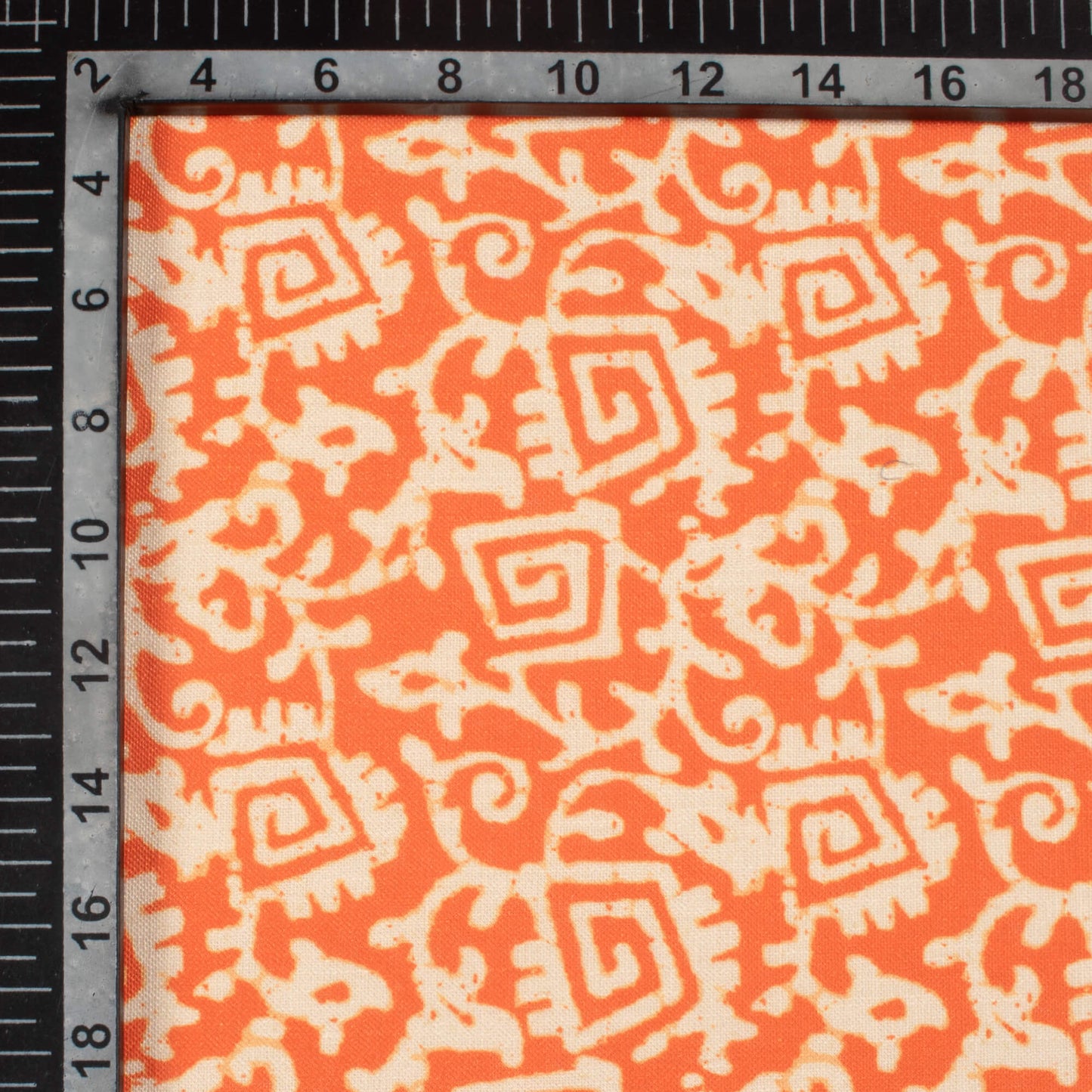 Blaze Orange And Off White Quirky Pattern Digital Print Linen Textured Fabric (Width 56 Inches)