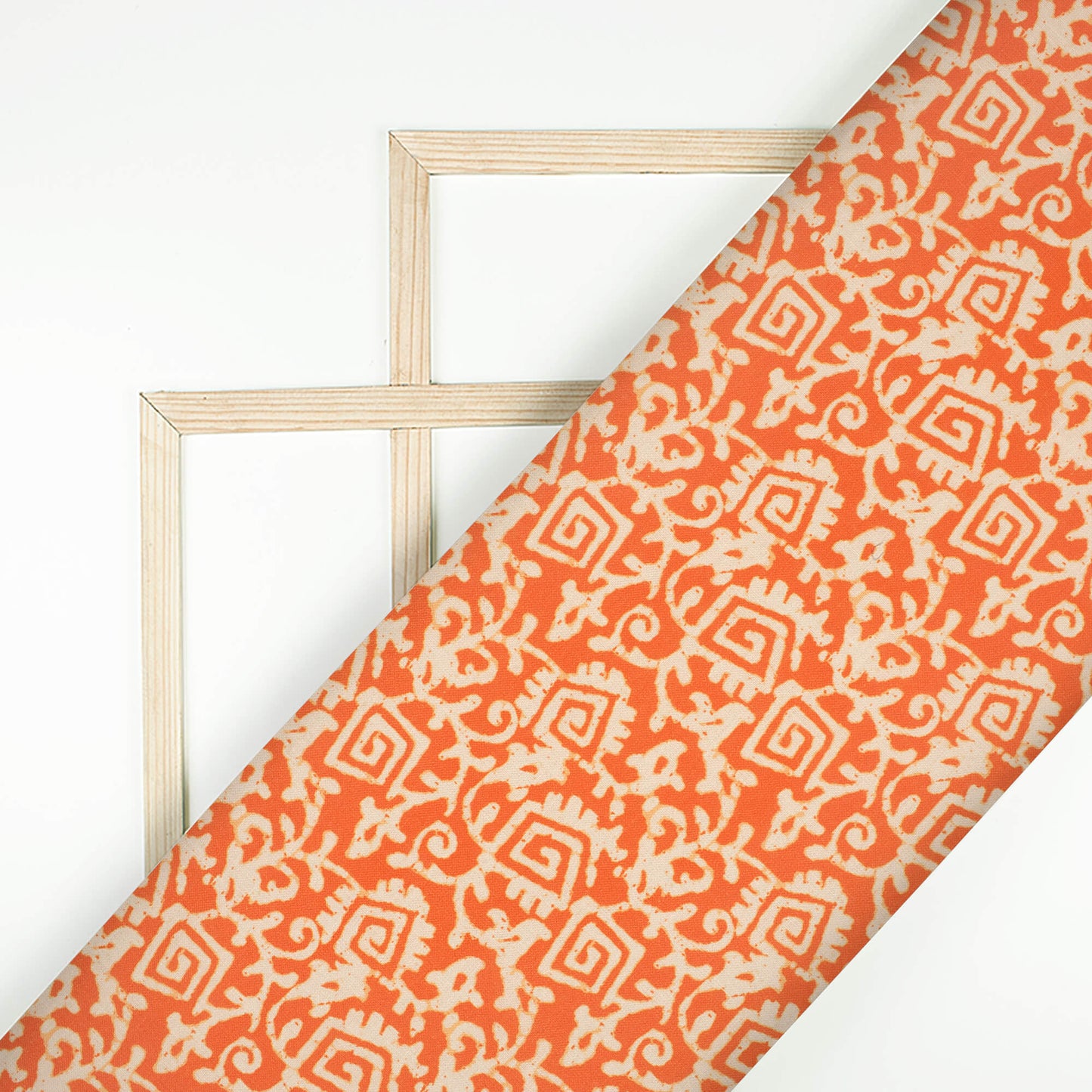 Blaze Orange And Off White Quirky Pattern Digital Print Linen Textured Fabric (Width 56 Inches)