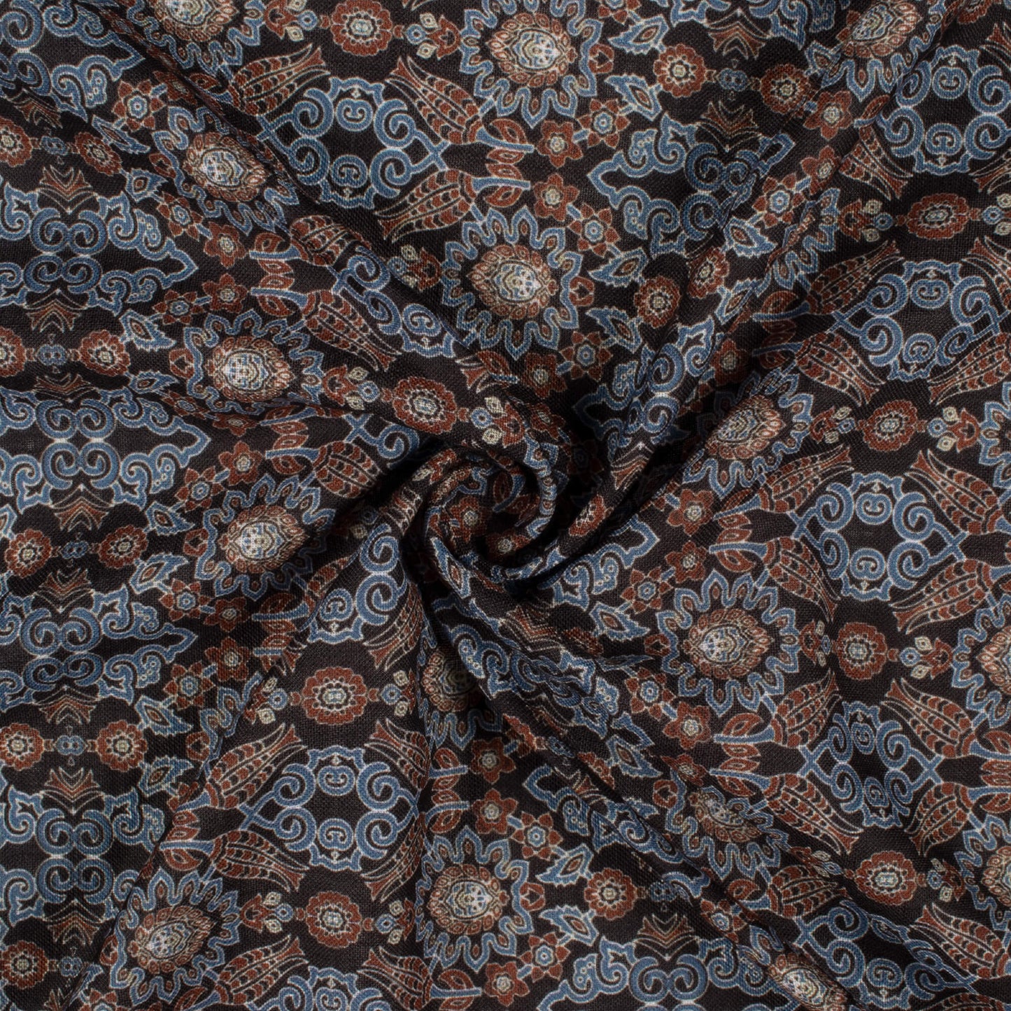 Pigeon Blue And Maroon Ajrakh Pattern Digital Print Linen Textured Fabric (Width 56 Inches)