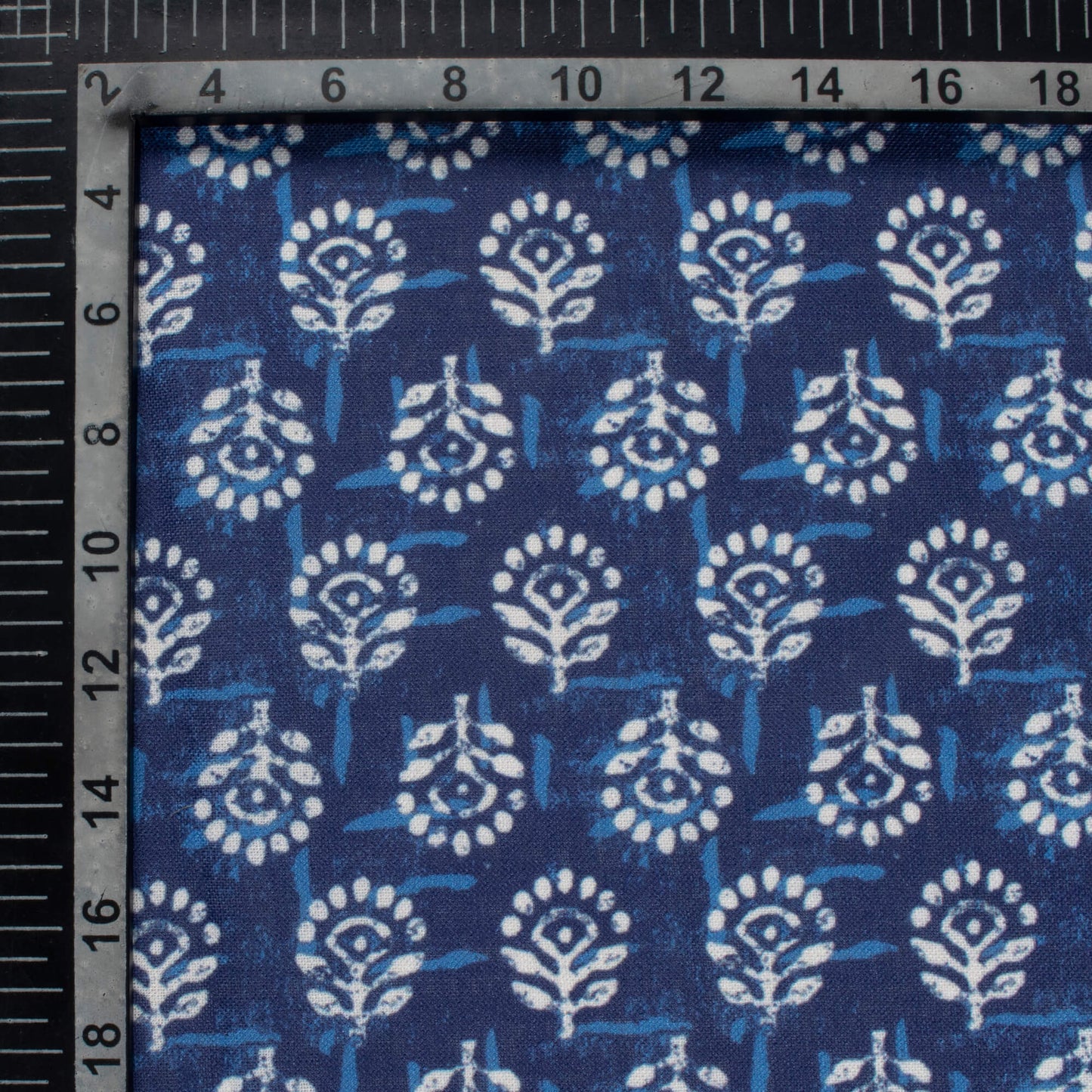 Blue And White Indiigo Pattern Digital Print Linen Textured Fabric (Width 56 Inches)