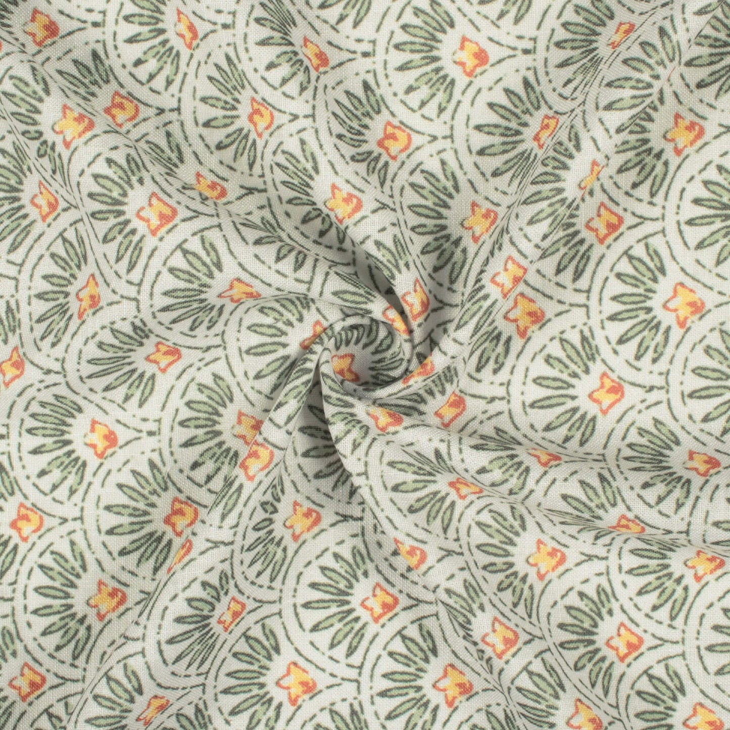 Pastel Green And Yellow Floral Pattern Digital Print Linen Textured Fabric (Width 56 Inches)