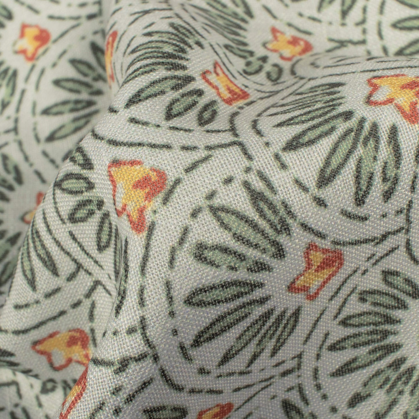 Pastel Green And Yellow Floral Pattern Digital Print Linen Textured Fabric (Width 56 Inches)