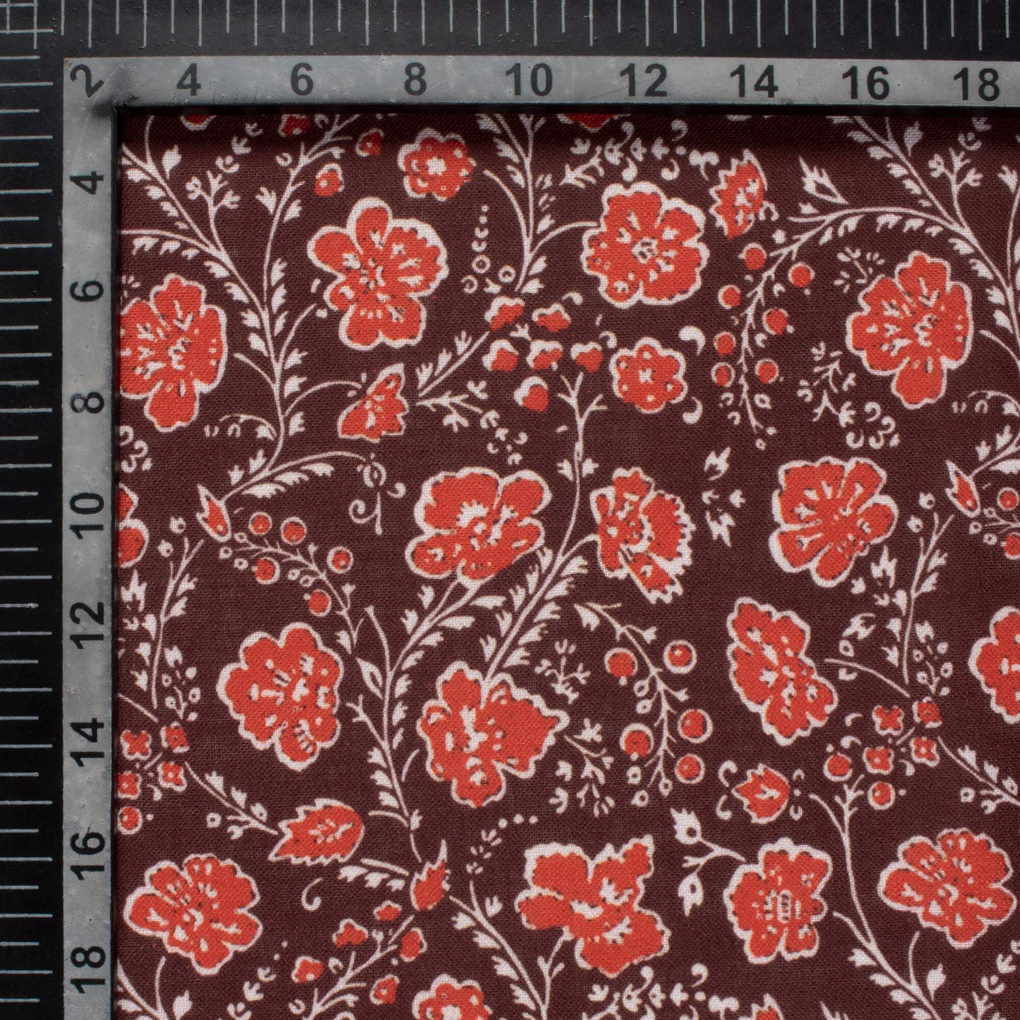 Maroon And Persian Red Floral Pattern Digital Print Linen Textured Fabric (Width 56 Inches)